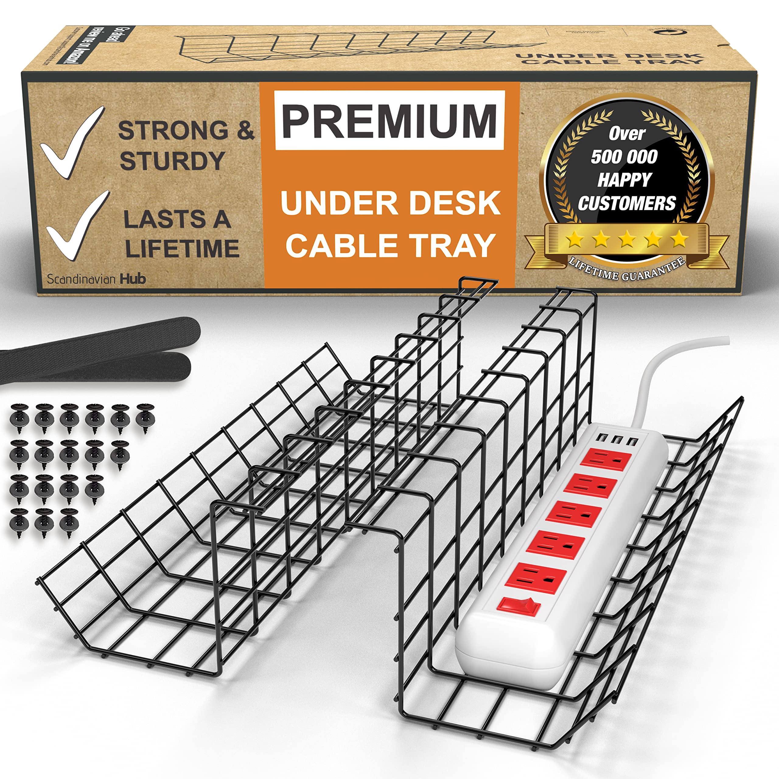 Under Desk Cable Management Tray - 2 Pack Black Wire Organizer for Home Office, Computer Desk & Gaming Setup - Cable Holder for Neat Workspace & Tangle-Free Wires (17 Inch)