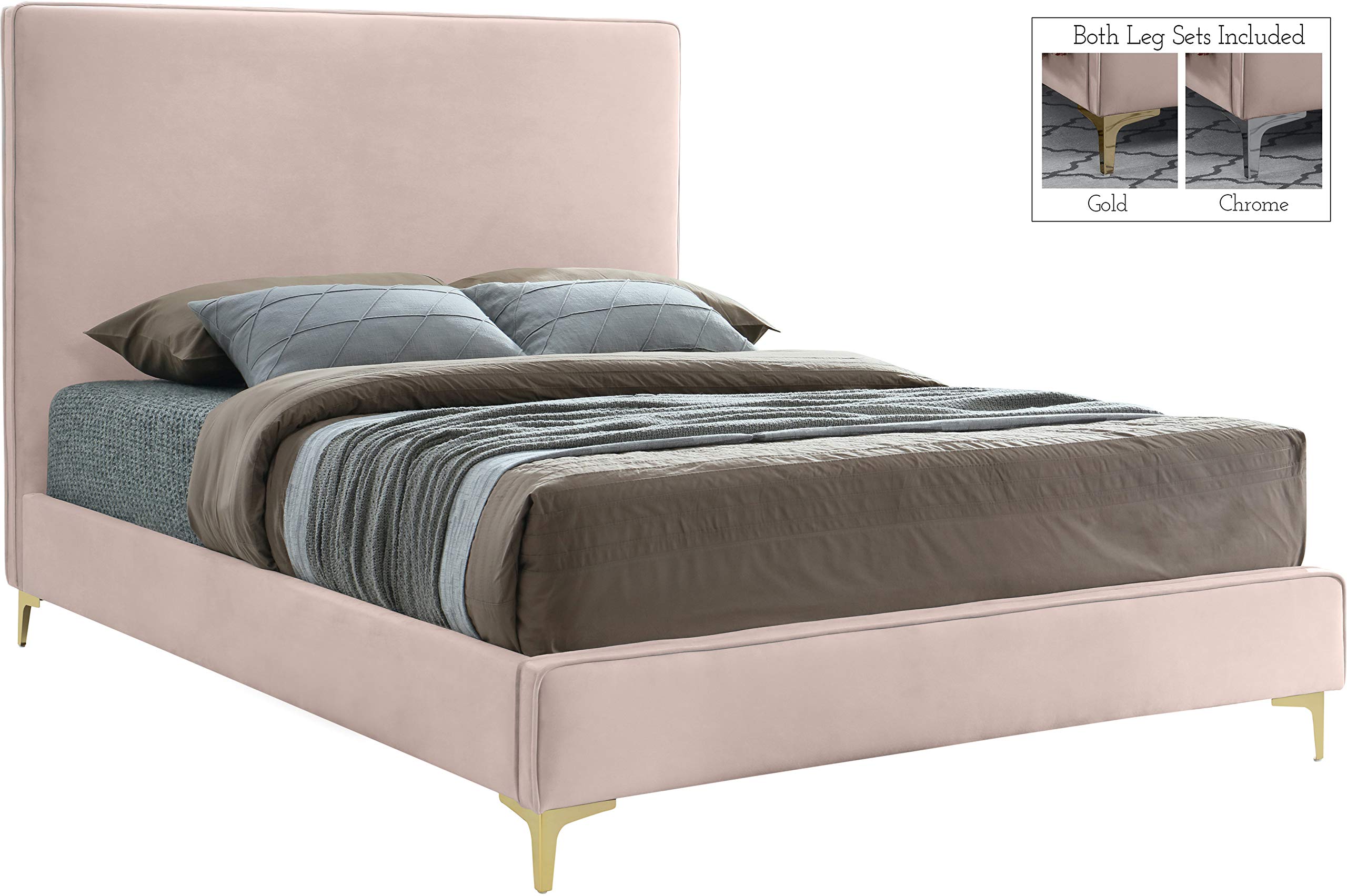 Modern Velvet Upholstered King Bed with Gold/Chrome Finish - Geri Collection by Meridian Furniture | Luxury Bedroom Decor for Contemporary Homes & Master Suites