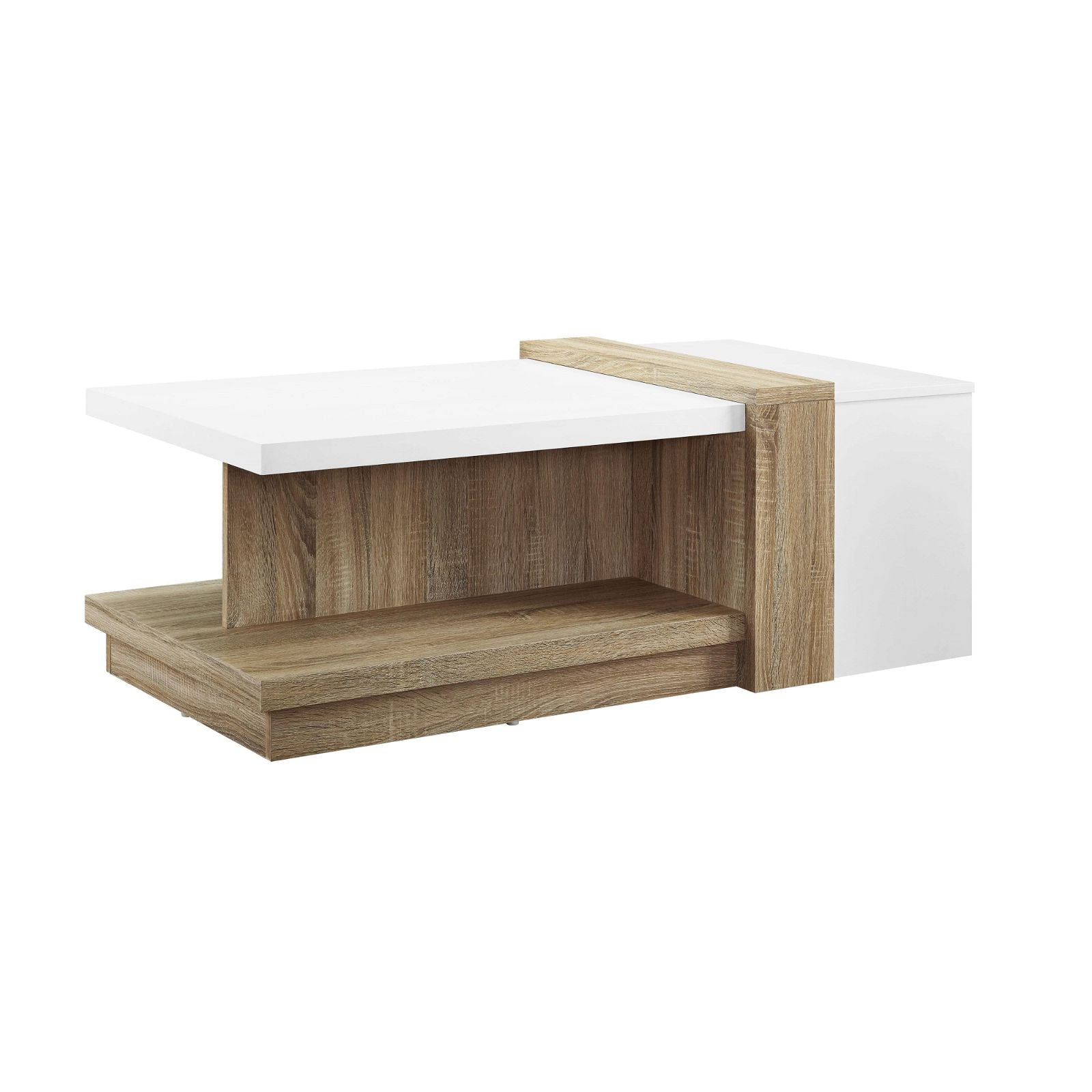 Tauris™ Modern Duet Coffee Table - Solid Oak Wood with White Finish for Living Room, Lounge & Office Decor