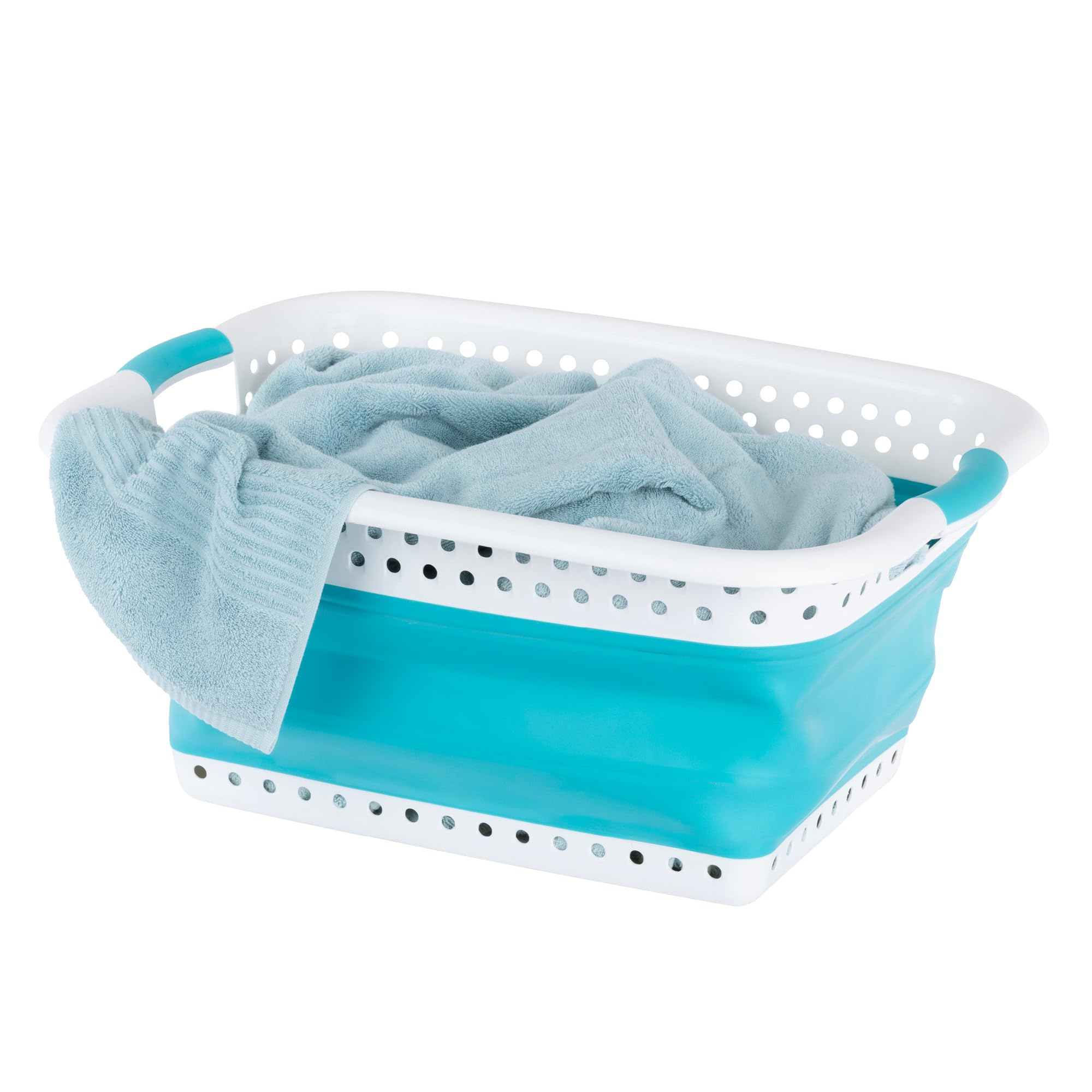 LIVIVO Collapsible Laundry Basket - 58L Large Capacity Foldable Washing Bin with Comfortable Handles - Space Saving Storage Solution for Laundry Room, Dorm, RV & Travel (Turquoise)
