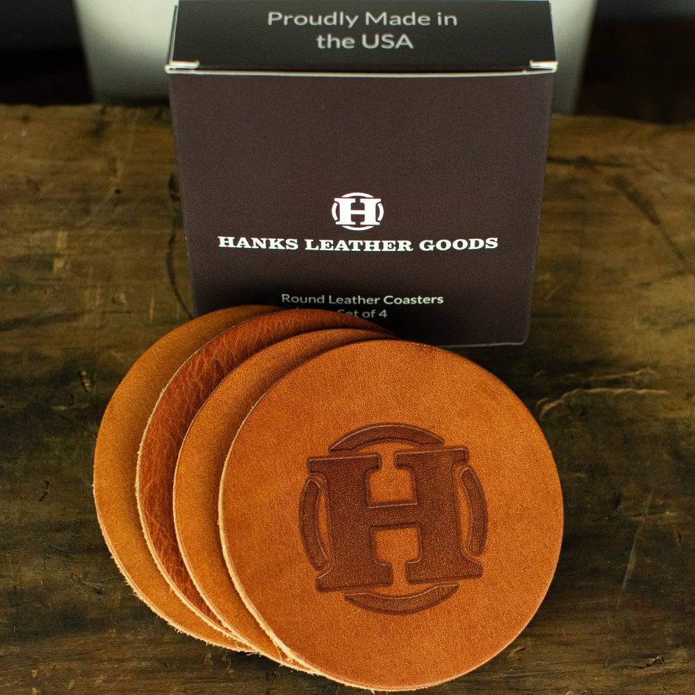 Premium Round Leather Coasters Set of 4 - Waterproof & Heat-Resistant Drink Coasters for Home, Office, Bar or Restaurant Use