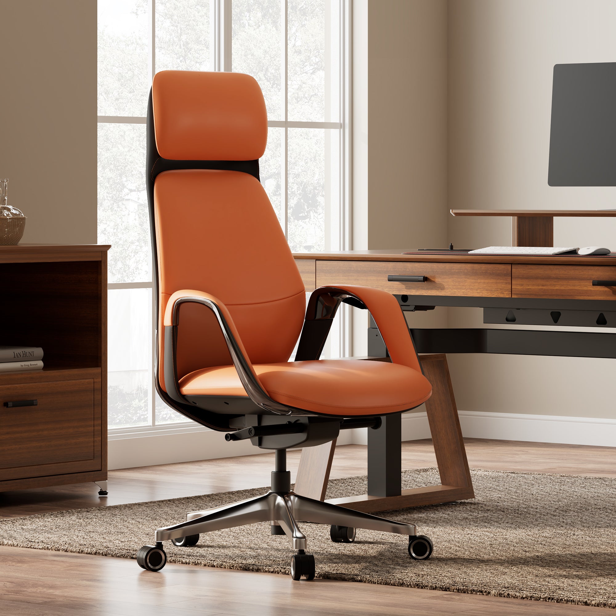 Premium Napa Leather Executive Office Chair - Ergonomic High Back Desk Chair for Home & Office - Ideal for Long Hours of Comfortable Work & Meetings