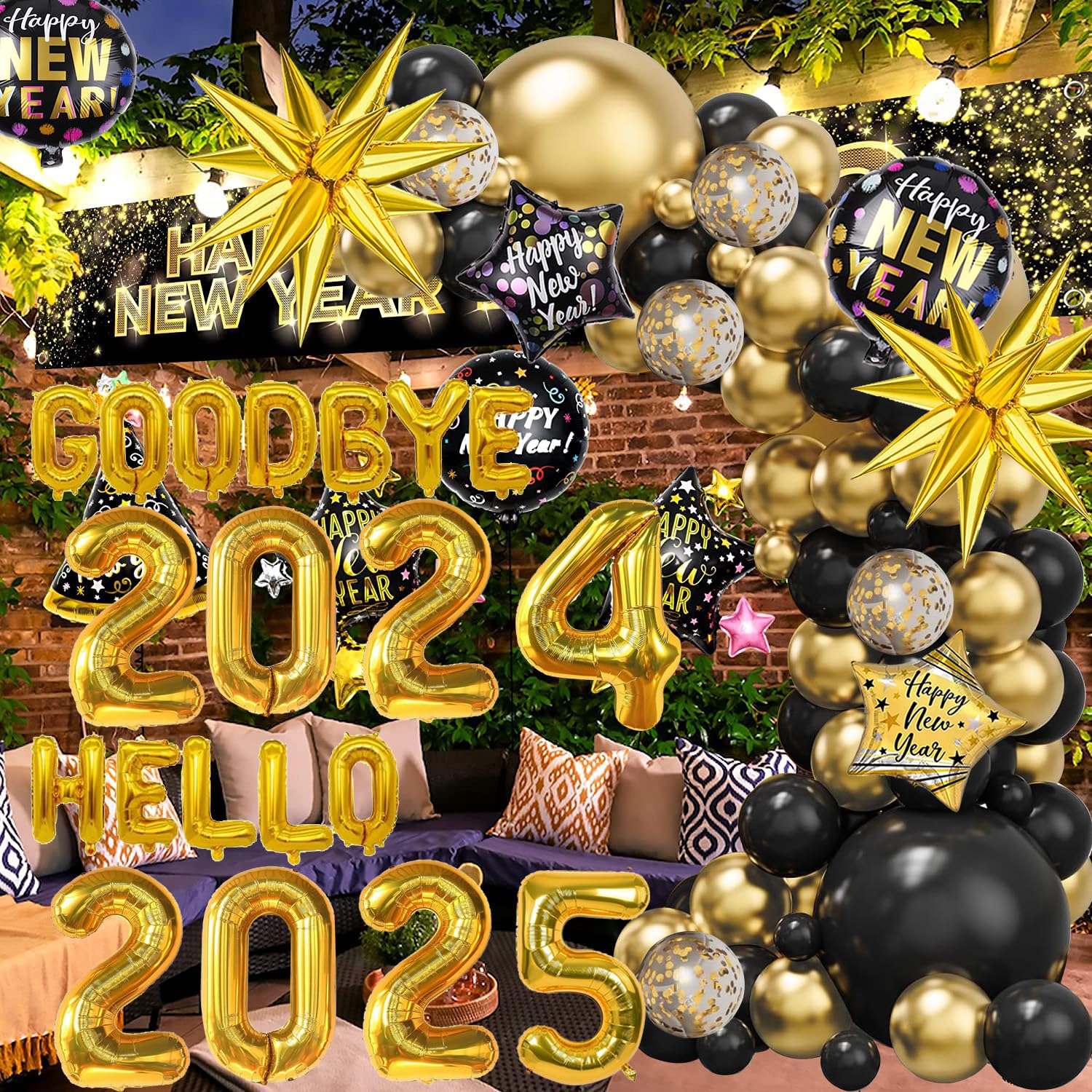 2025 New Year's Eve Party Balloons Arch Garland Kit - Gold & Black Foil Number Balloons for NYE Decorations | Home, Office & School Celebration Supplies | Perfect for Countdown Parties, Photo Backdrops & Holiday Events