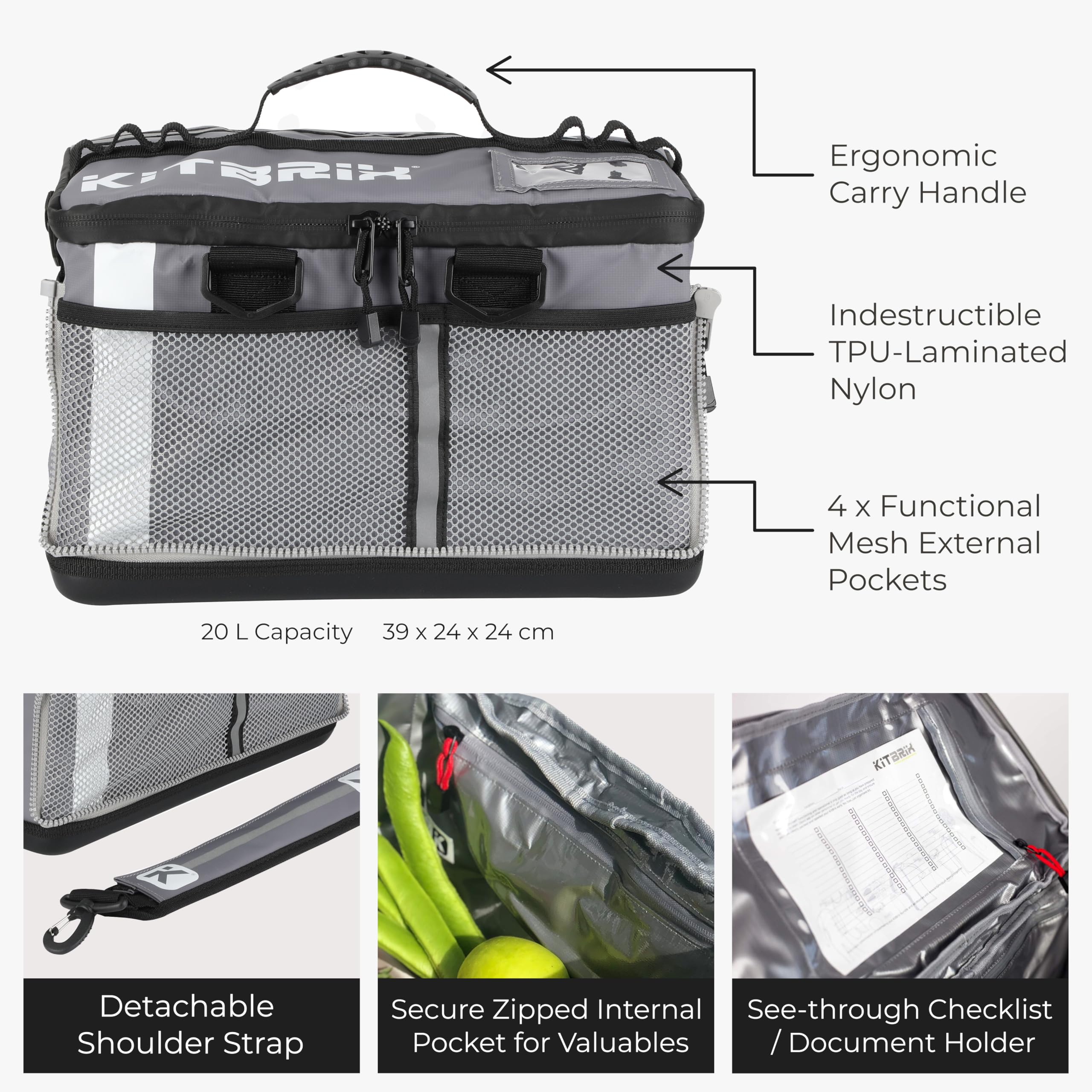 KITBRIX Large Waterproof Gym Bag - Durable Sports & Travel Duffle for Football, Soccer, Swimming, Cycling, Running, Triathlon, Baseball, Hockey - Perfect for Gym, Travel & Outdoor Adventures - Gray