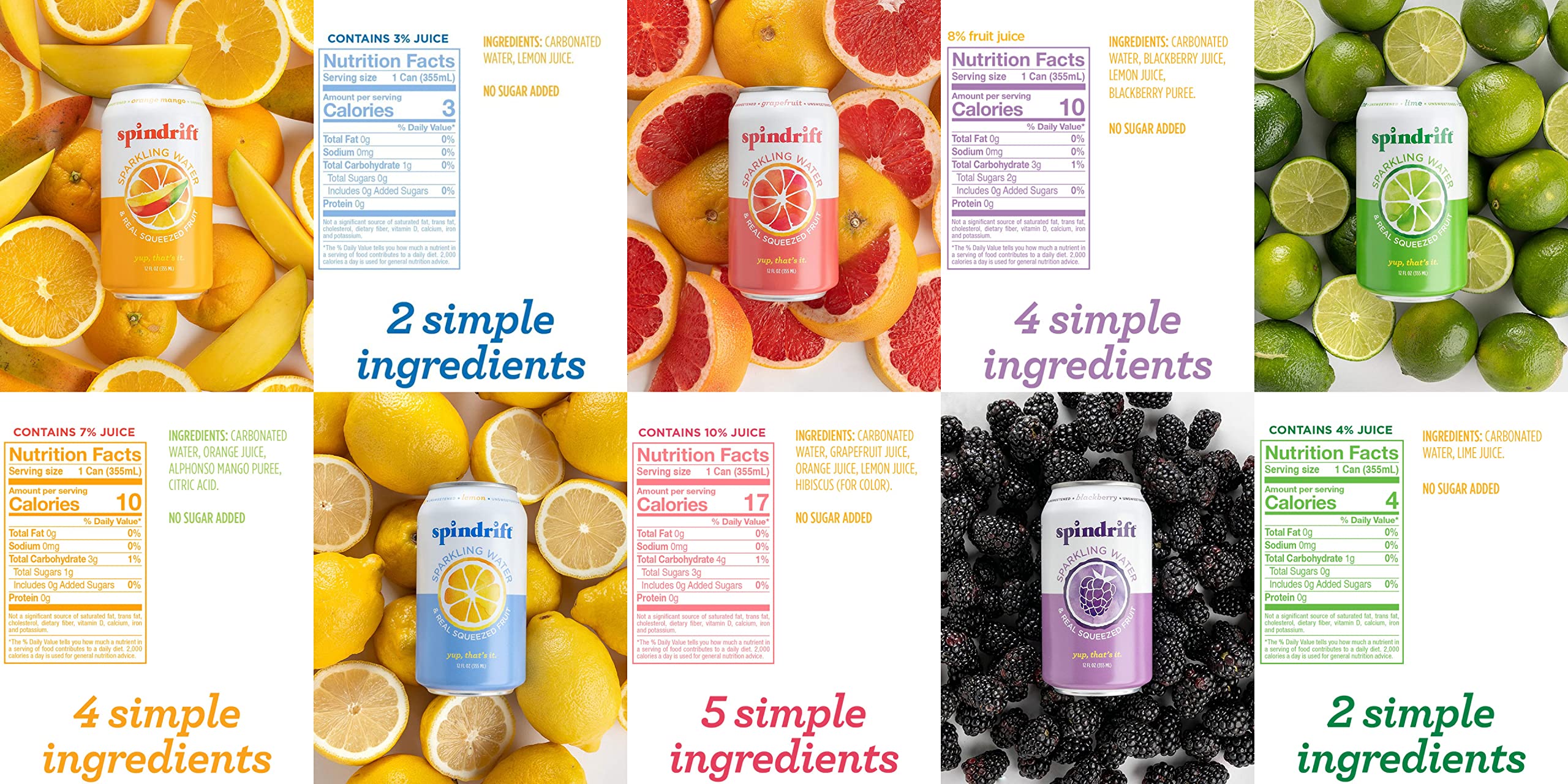 Spindrift Sparkling Water Variety Pack - 5 Flavors with Real Squeezed Fruit, 12 Fl Oz Cans (Pack of 10) - Perfect for Hydration, Parties & Healthy Refreshment