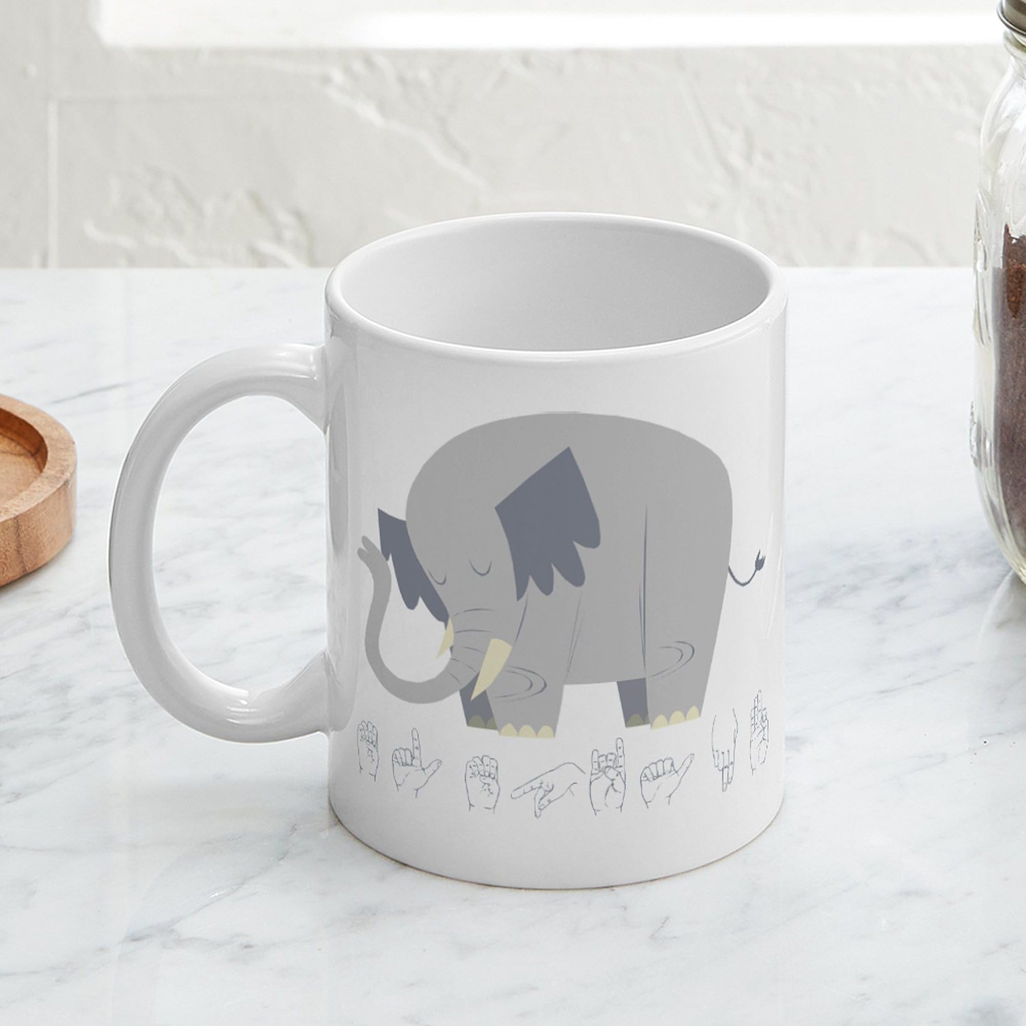 ASL Elephant Design Ceramic Coffee Mug 11 oz (325 ml) - Perfect for Tea, Hot Chocolate & Office Use - Ideal Gift for Sign Language Lovers