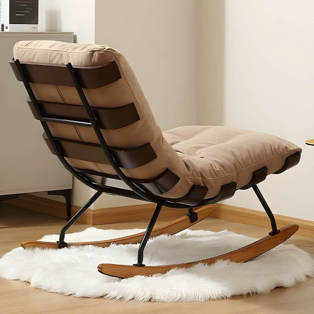 Modern Indoor Rocking Chair with Tufted Upholstery & Spindle Back - Perfect for Nursery, Living Room & Relaxation