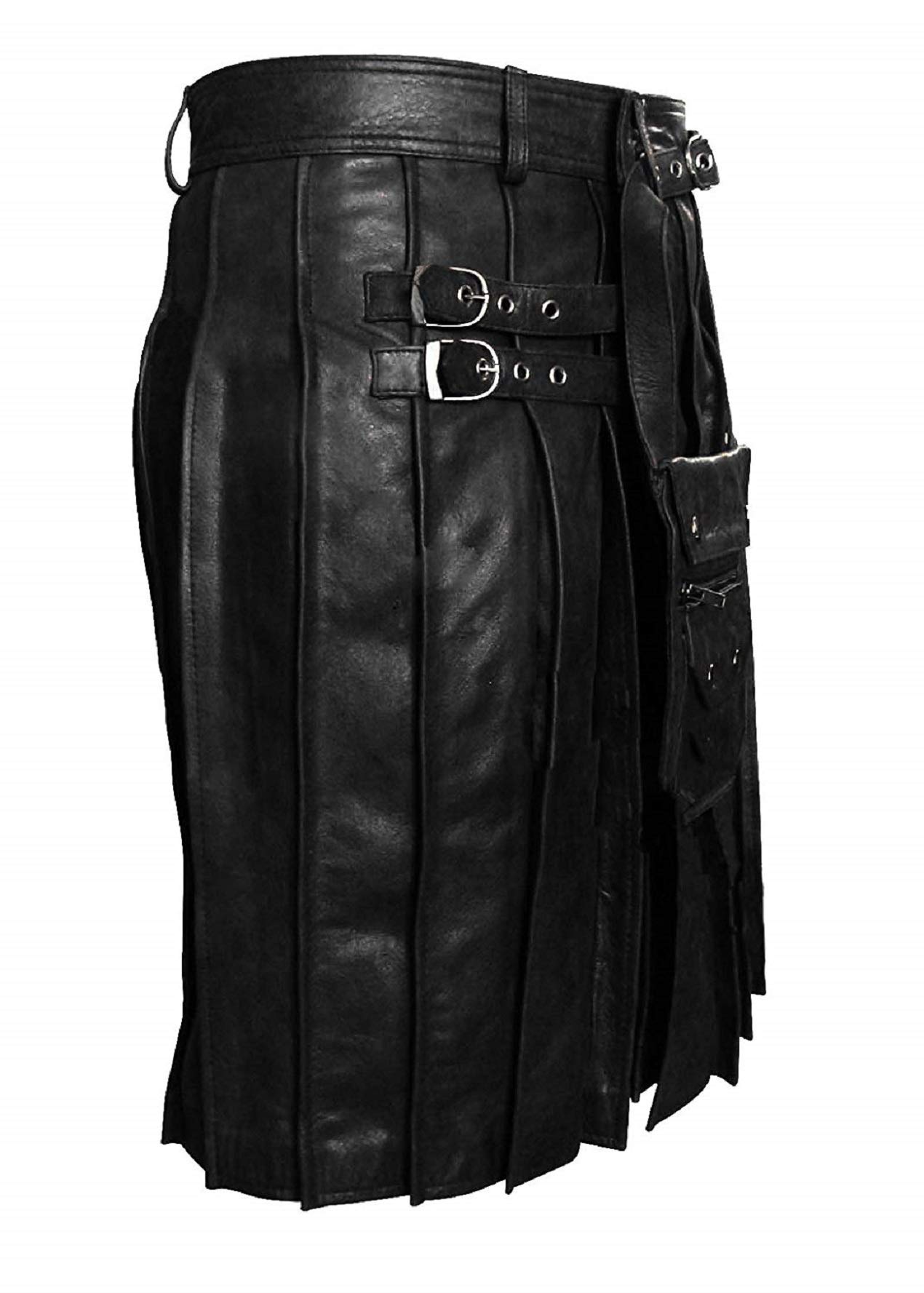 Men's Real Black Leather Utility Kilt with Sporran - Stylish Pleated Design for Casual Wear, Cosplay & Renaissance Fairs