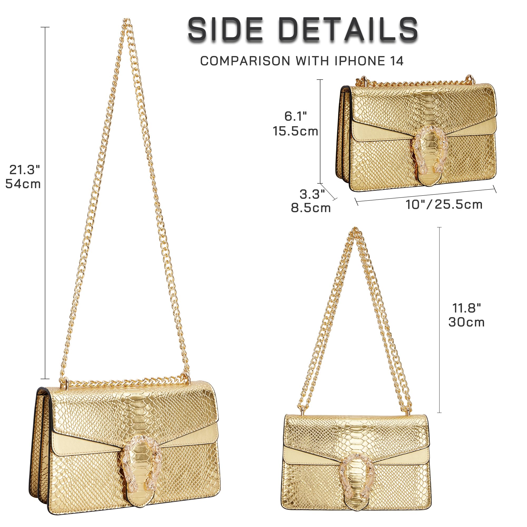 Aiqudou Women's Crossbody Bag & Satchel Purse - Fashion Snake Print Chain Shoulder Bag, Luxury PU Leather Handbag for Daily Use, Work, Travel & Shopping