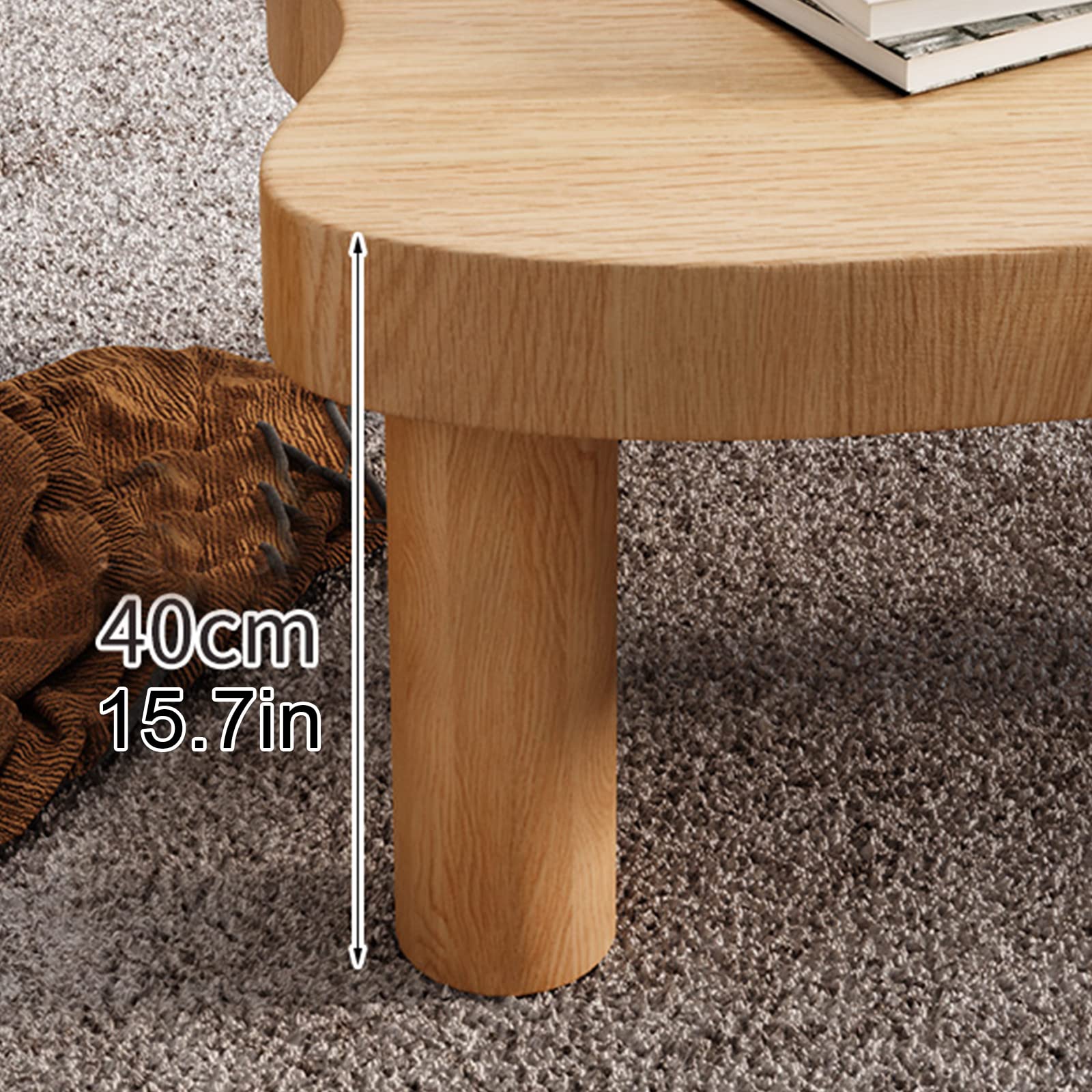 QQXX Cloud Shape Wood Coffee Table - Irregular Round Corner Thickened Modern End Table with 3 Legs for Living Room (31.5