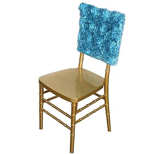 Satin Chair Caps Cover - 16 Inch Turquoise Rosette Decorative Furniture Protector (1 Piece) - Perfect for Dining Chairs, Wedding Decor, and Home Styling