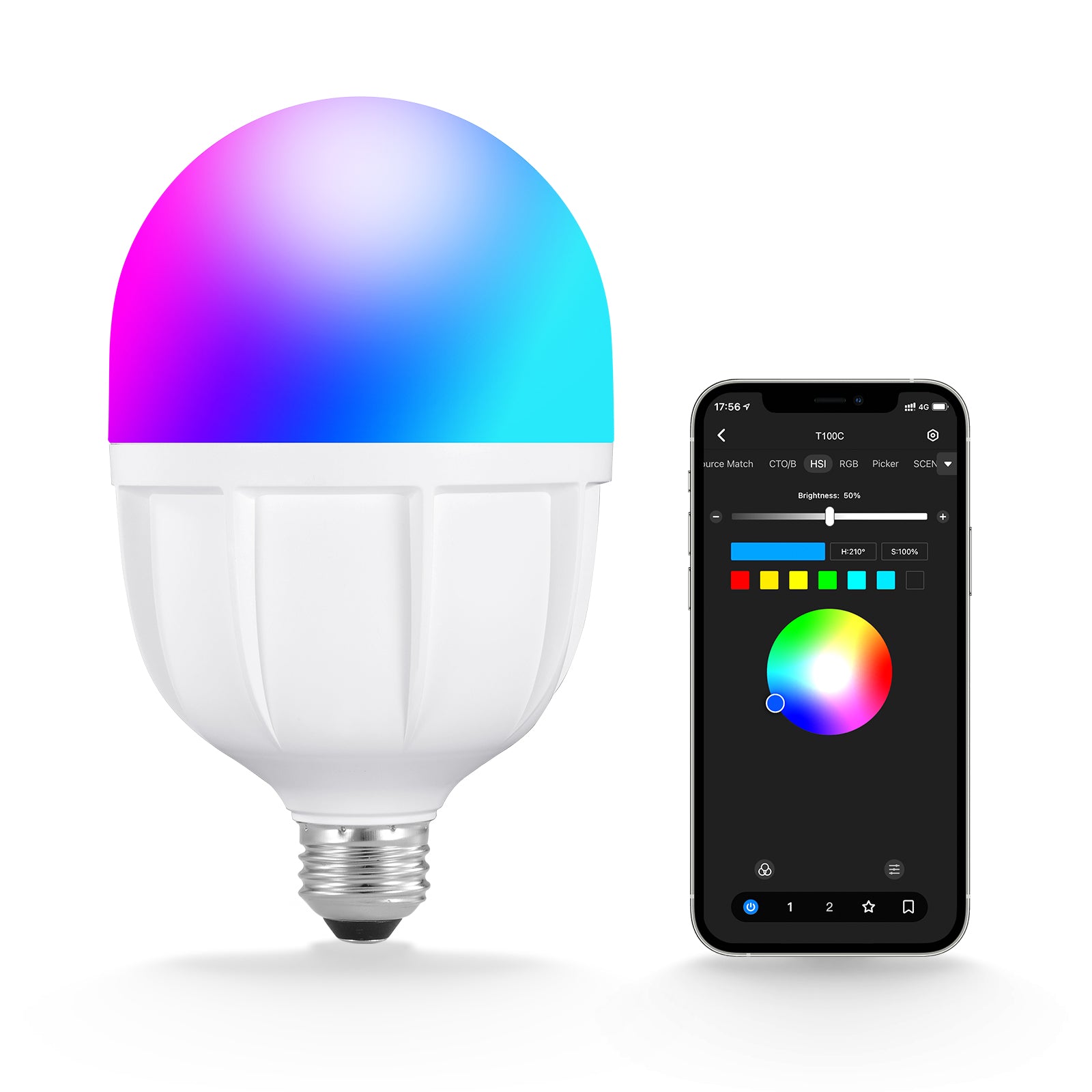 NEEWER T100C 26W RGB LED Smart Light Bulb - Dimmable, Color Changing, 16 Million Colors - Perfect for Home Theater, Gaming Room, and Party Lighting