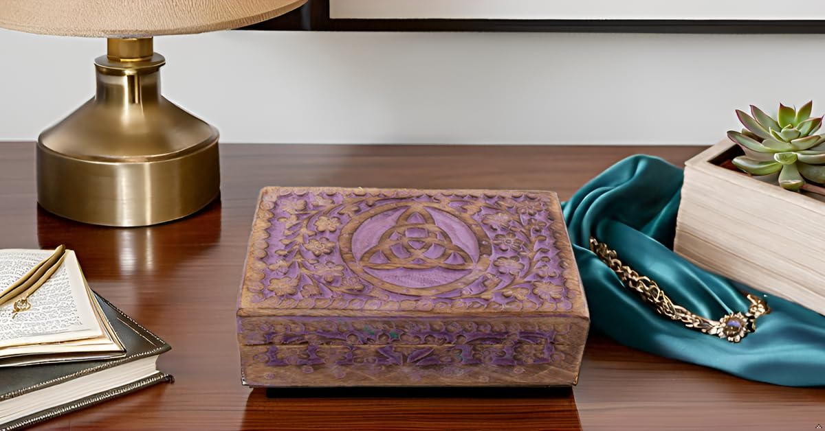Handmade Wooden Jewelry Box with Lock - 8x5 Inch Decorative Treasure Chest for Jewelry, Watches & Keepsakes | Perfect Birthday Gift for Women, Bridesmaids & Valentines (Violet) - Organize Necklaces, Rings & Trinkets in Style