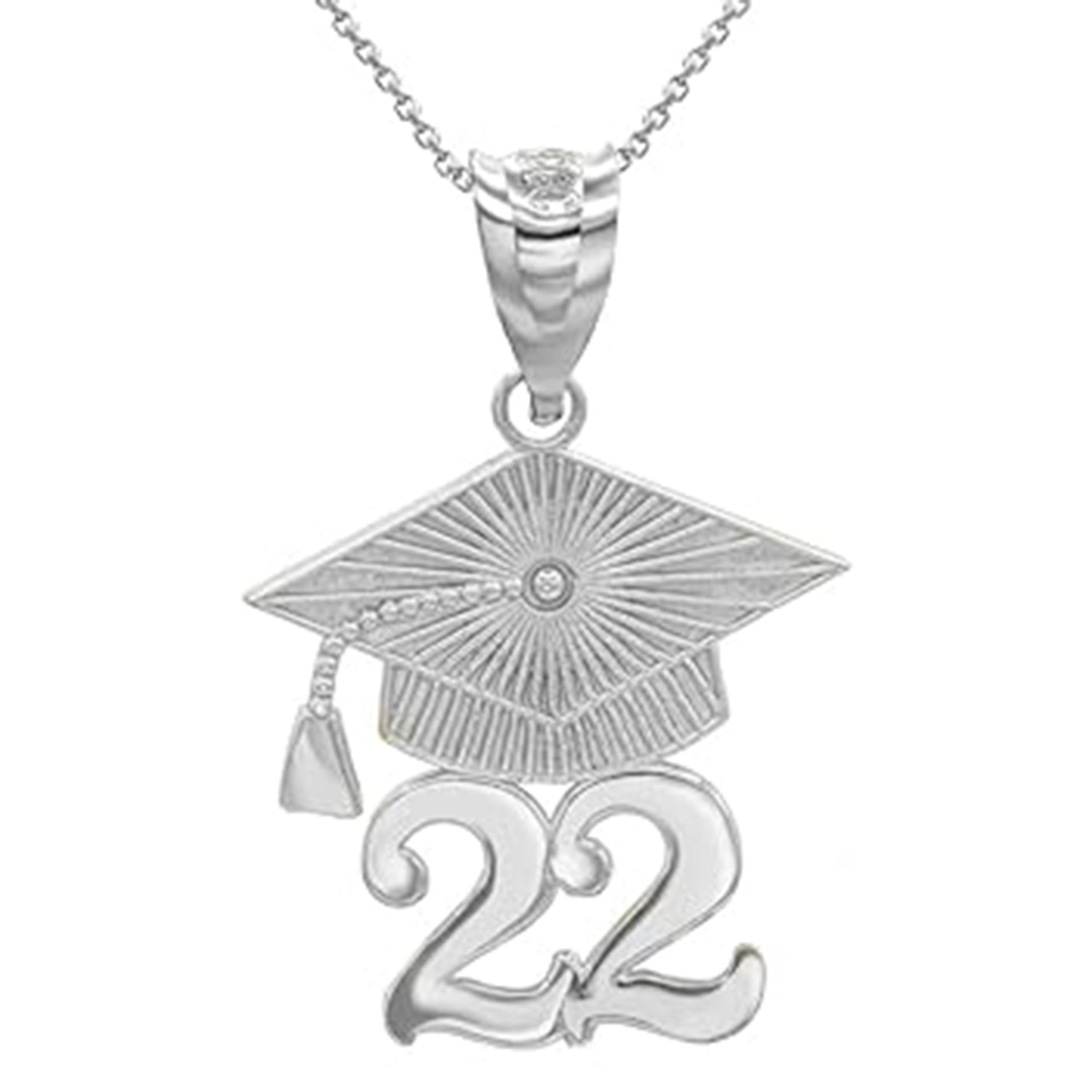 925 Sterling Silver 2022 Graduation Cap Charm Pendant Necklace with Rolo Chain - Elegant Jewelry Gift for Graduates, Students & Teachers - Perfect for Commencement Ceremonies, Yearbook Photos & Graduation Parties