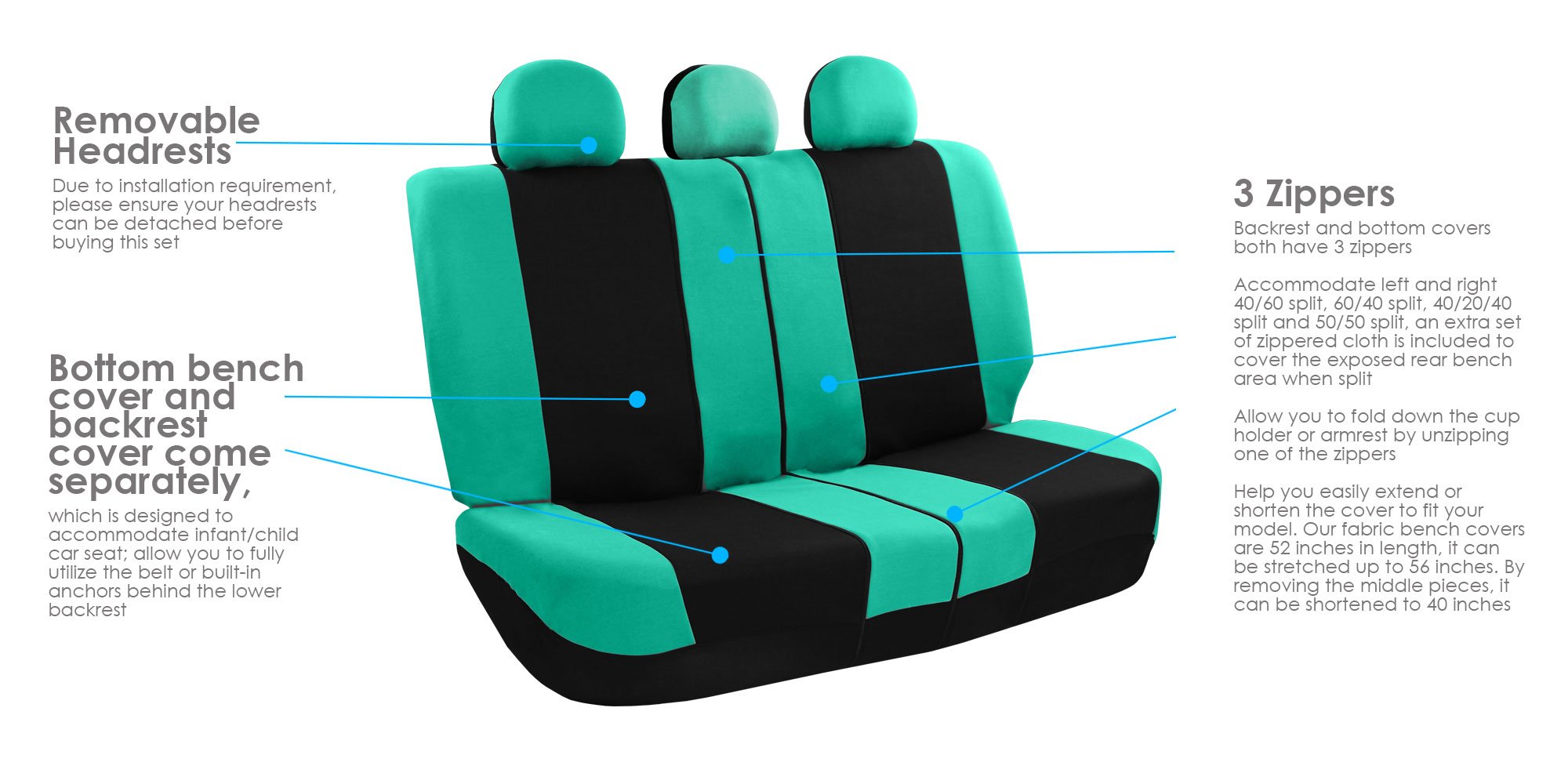 FH Group Light Breezy Cloth Mint Car Seat Covers Combo Set with Luxe Carpet Floor Mats & Steering Wheel Cover - Universal Fit for Cars, Trucks, SUVs | Premium Interior Accessories for Comfort & Style