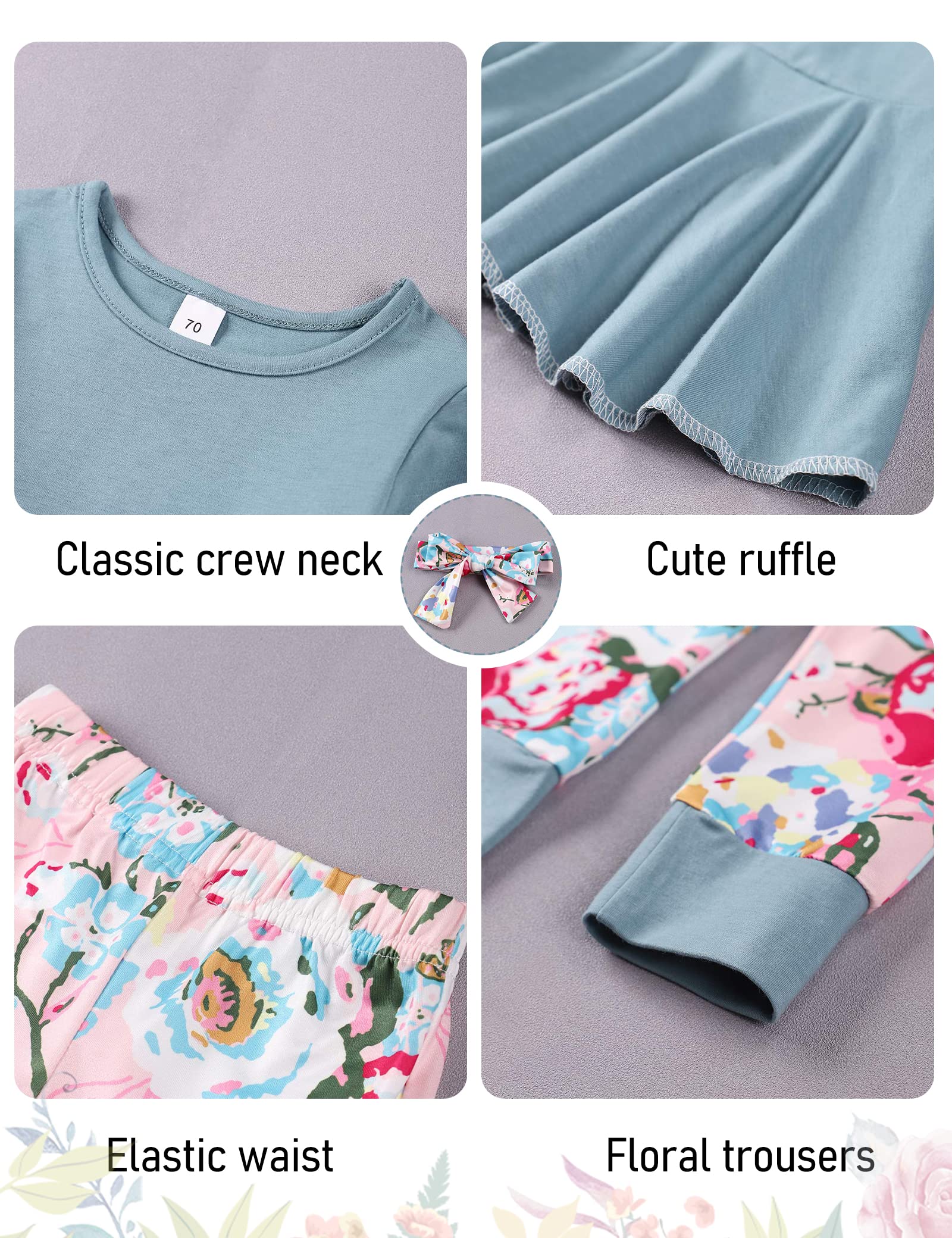 Toddler Baby Girl Outfit Set - Solid Color Ruffle Top & Floral Pants with Cute Headband | Casual Spring Summer Playtime Clothes