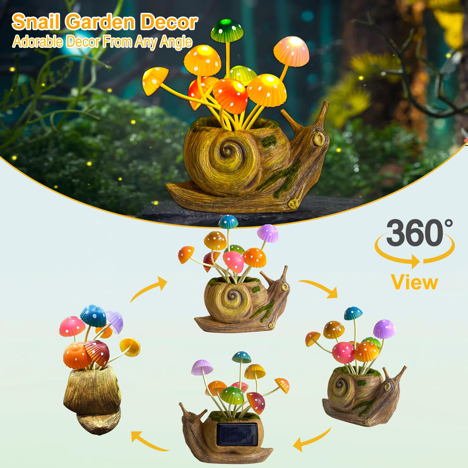Solar Powered Outdoor Fairy Garden Lights - Snail Statue Decor for Lawn, Patio, Balcony | Waterproof LED Garden Accessories for Women, Mom, Grandma | Perfect for Easter, Housewarming Gifts & Nighttime Landscape Lighting