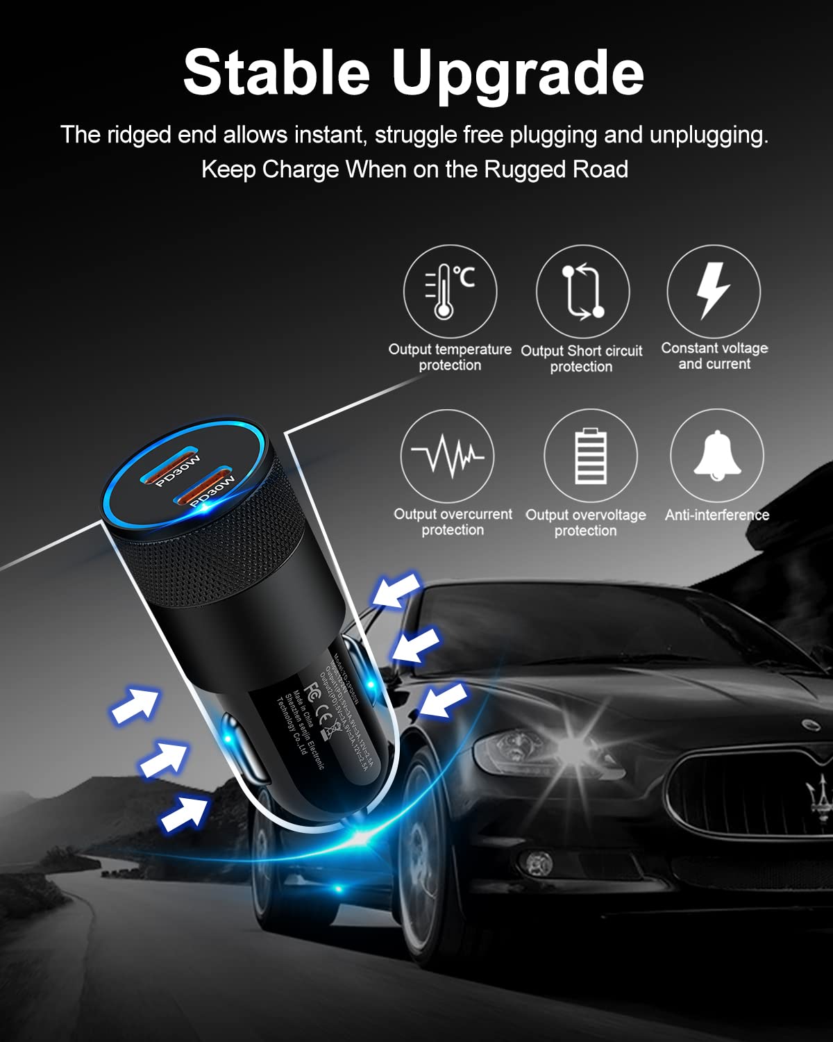 60W USB C Car Charger Fast Charging Adapter - PD 3.0 Type C Cigarette Lighter for iPhone 16/15/14/13 Pro Max, Galaxy S25/S24/S23 Ultra, Pixel 9/8/7/6 Pro - Perfect for Road Trips & Long Drives