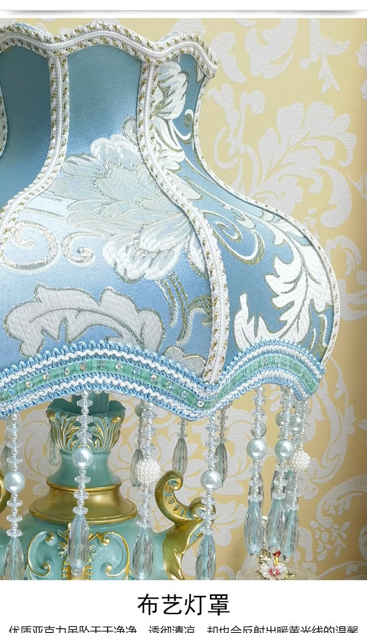 Victorian Style Dimmable Table Lamp - Elegant Jeweled Floral Fabric & Resin Desk Lamp for Living Room, Bedroom, Office | European Inspired Home Decor Lighting