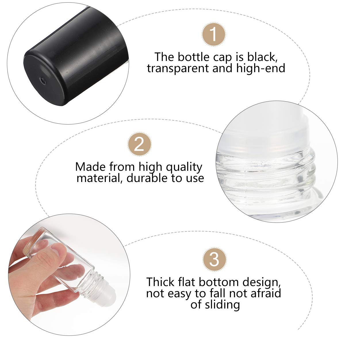 JJLFresheners 2-Pack 30ML Black & Clear Glass Essential Oil Roller Bottles - Refillable Roll-On Containers for Aromatherapy, DIY Blends, Perfumes & Travel Size Skincare - No Funnel Included