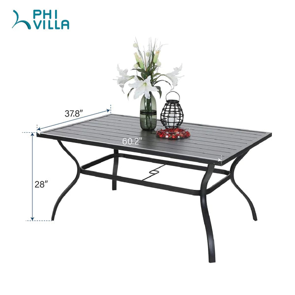 PHI VILLA 8-Piece Outdoor Patio Dining Set with 13ft Sunbrella Umbrella, Textilene Swivel Chairs & Rectangle Slat Table - Perfect for Backyard, Garden, Poolside and Outdoor Entertaining