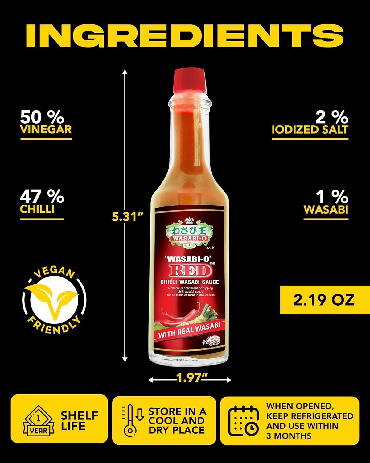 Authentic Wasabi & Red Chili Hot Sauce - Gluten-Free, Vegan Japanese Spicy Sauce for Sushi, Steak & Seafood - 55g Bottle (Pack of 2) - Perfect for Sushi Nights, BBQ Parties & Asian Cuisine