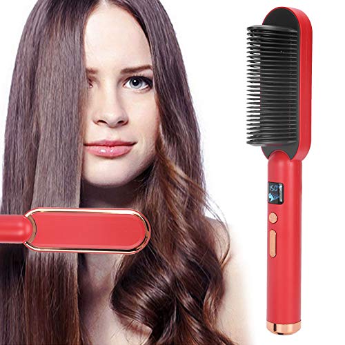 Negative Ion Hair Straightener Brush - 3 Temperature Settings, Portable Frizz-Free Electric Straightening Comb with PTC Ceramic Heating Technology (Fast 30-Second Heat Up) - Perfect for Travel, Home Use & Salon Styling