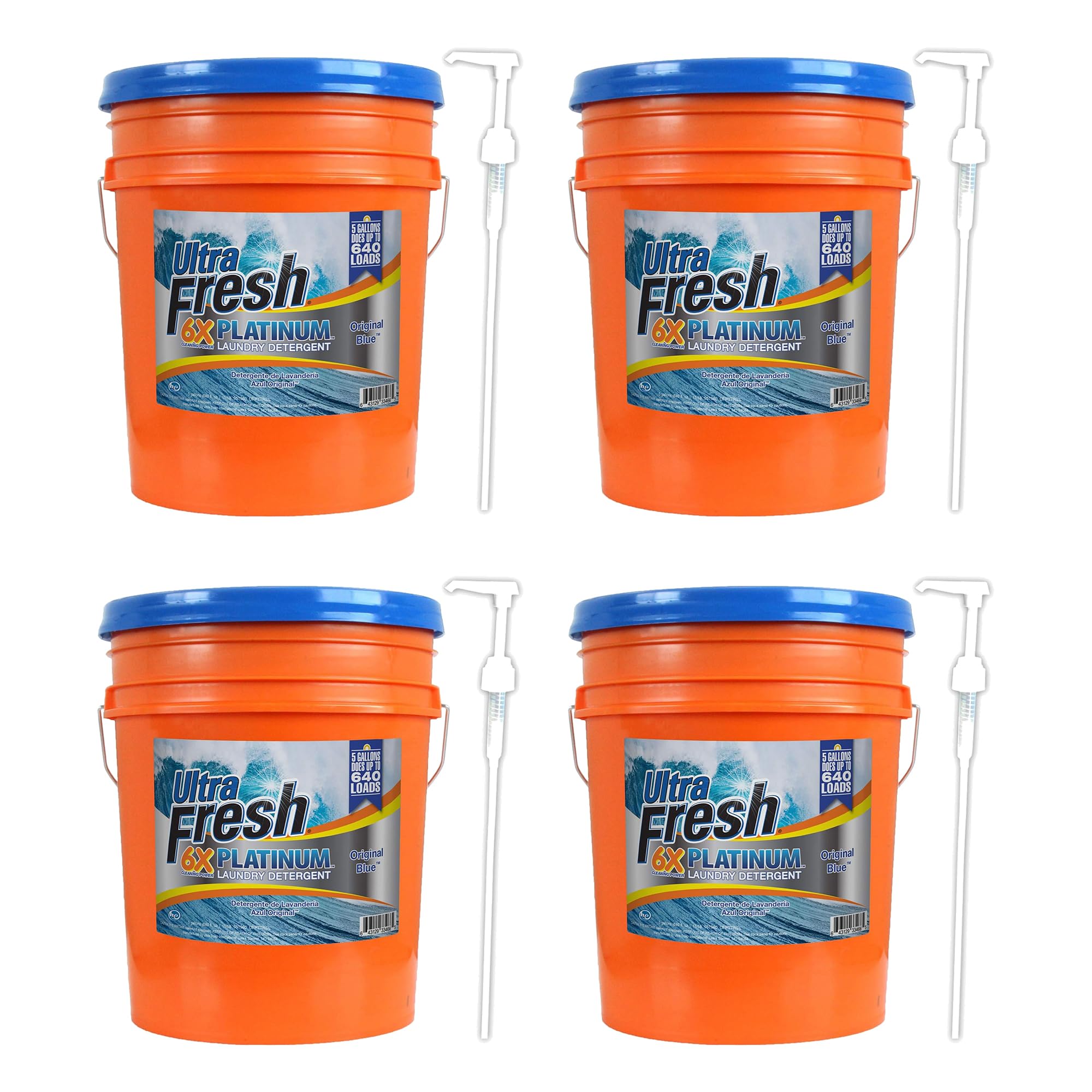 6X Platinum 5 Gallon Laundry Detergent Liquid for All Washing Machines - Heavy Duty Easy Dispensing Pump - 640 Loads Capacity - Mountain Fresh Scent (4 Pack) - Perfect for Large Families, Laundromats & Commercial Use