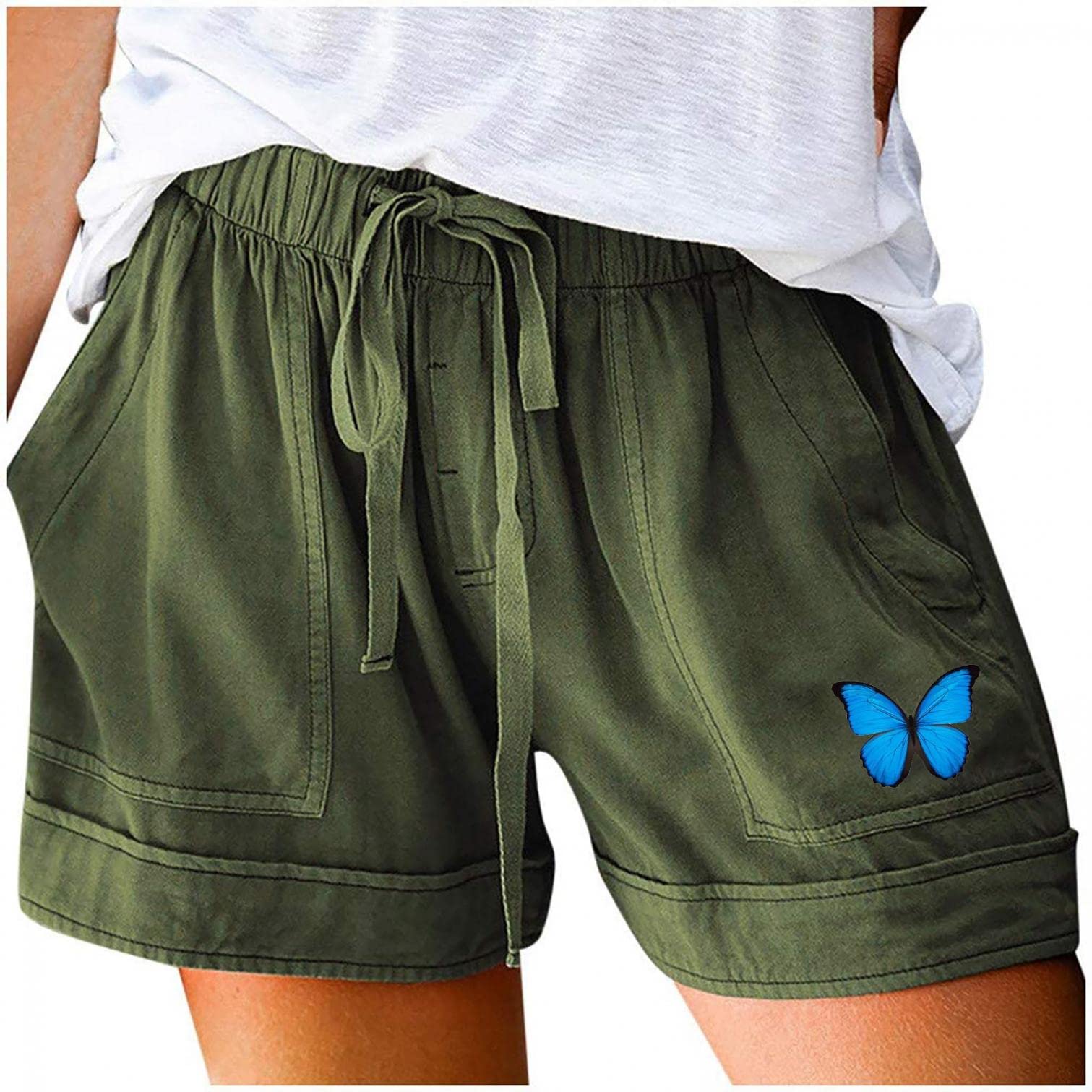 Women's High Waisted Shorts - Comfortable Butterfly Embroidered Lace Summer Shorts for Beach, Vacation & Casual Wear | Lightweight Breathable Short Pants for Women