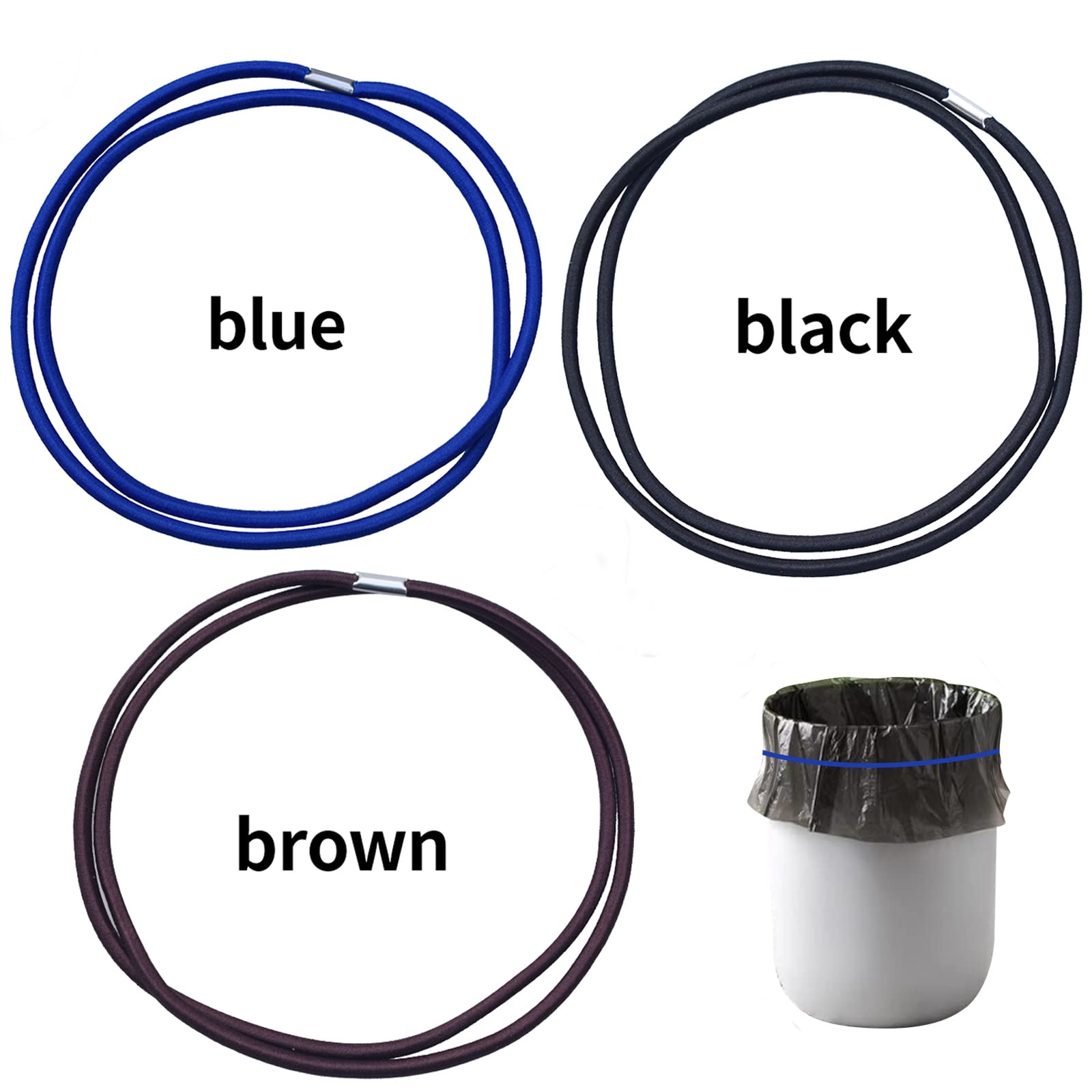 6-Pack Elastic Trash Can Bands - Black, Blue, Brown - Fits 13 to 30 Gallon Garbage Cans - Heavy Duty Rubber Bands for Securing Trash Bags - Perfect for Home, Office, School & Indoor Use - Keep Your Space Clean & Organized