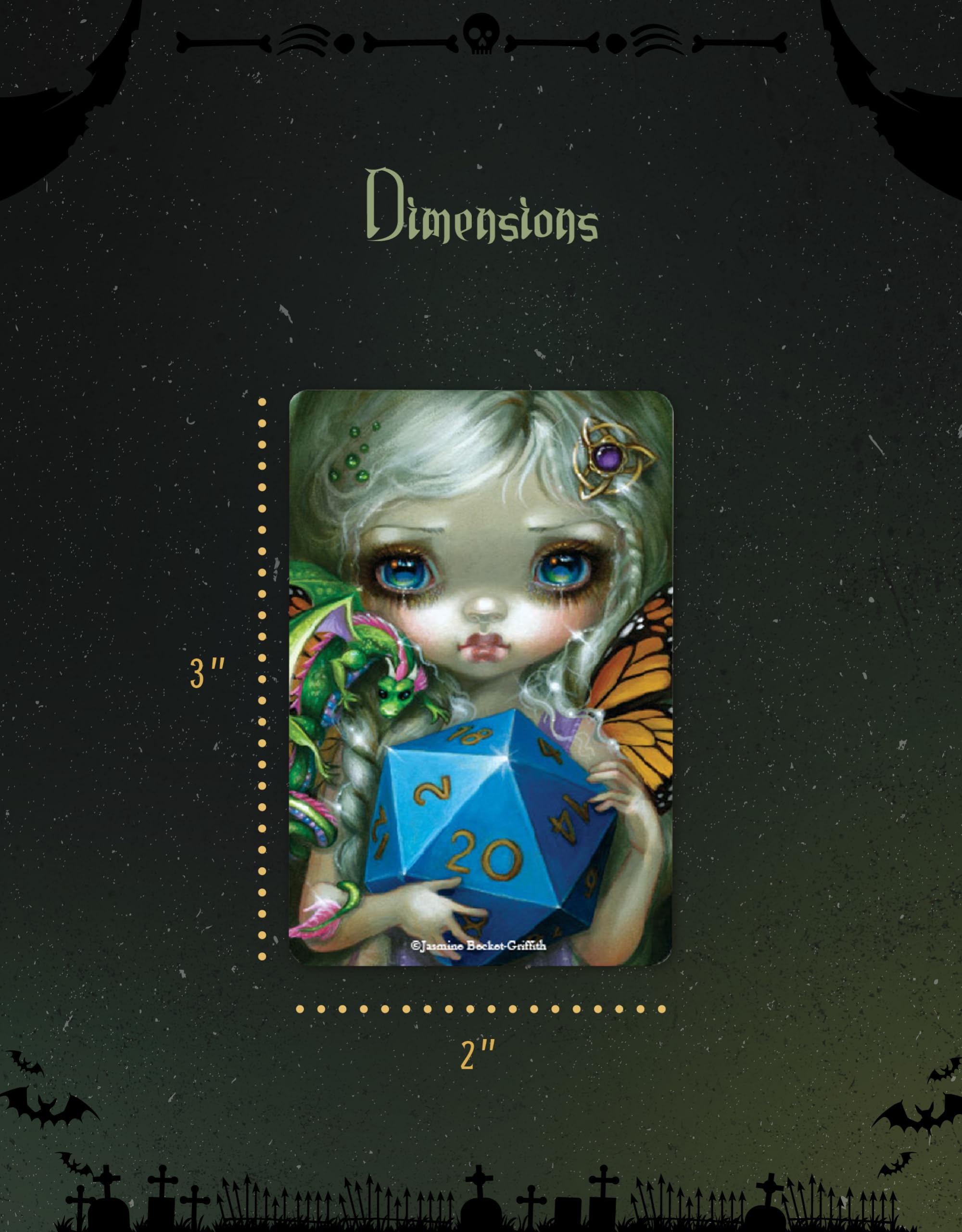 Jasmine Becket-Griffith Gothic Fairy Tale 20-Sided Dice Fairy Wood Magnet - Laser-Cut UV-Coated 2x3 Inch Decorative Fridge Magnet for D&D Gaming, Home Office & Gothic Decor (1238-LM)