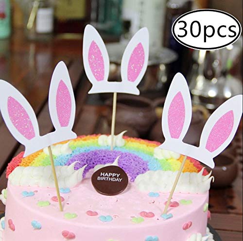 30 PCS Easter Bunny Cupcake Toppers - Rabbit & Egg Cake Decorations for Easter Party (Brown/White) | Perfect for Easter Desserts, Cupcake Decorating, and Holiday Baking Supplies