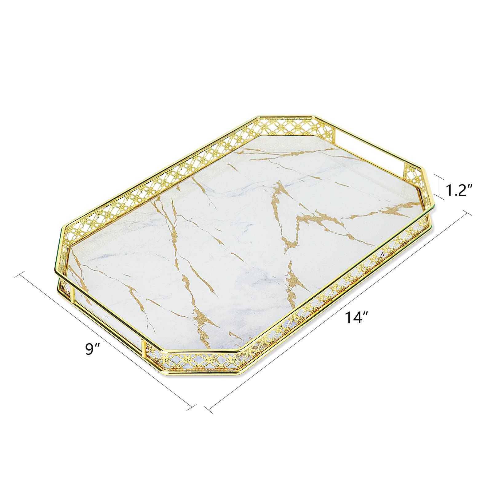 Elegant Gold Vanity Tray - 14×9×1.2 Inch Decorative Organizer for Perfume, Jewelry & Makeup | Perfect for Dresser, Bathroom & Home Decor | Stylish Storage Solution for Cosmetics, Rings & Fragrances