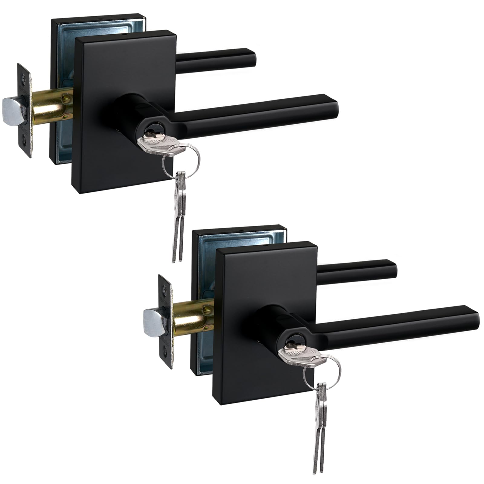 Heavy Duty Matte Black Keyed Entry Lever Lock for Exterior Doors - 2 Pack (MDC894-DB-ET-2P) | Secure Front Door Handle for Home, Office & Commercial Use