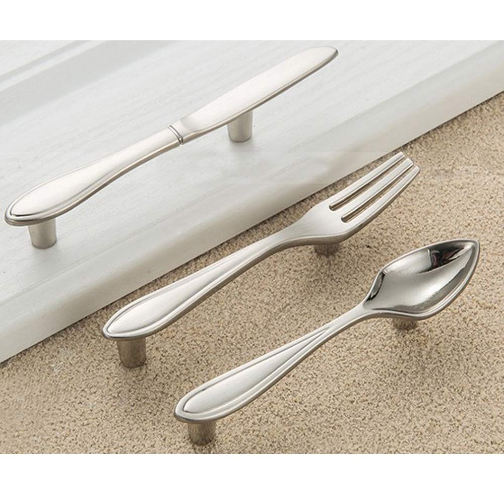 CENGOOD 3-Pack Silver Cabinet Pulls - Spoon Knife Fork Shaped Door Handles with 3