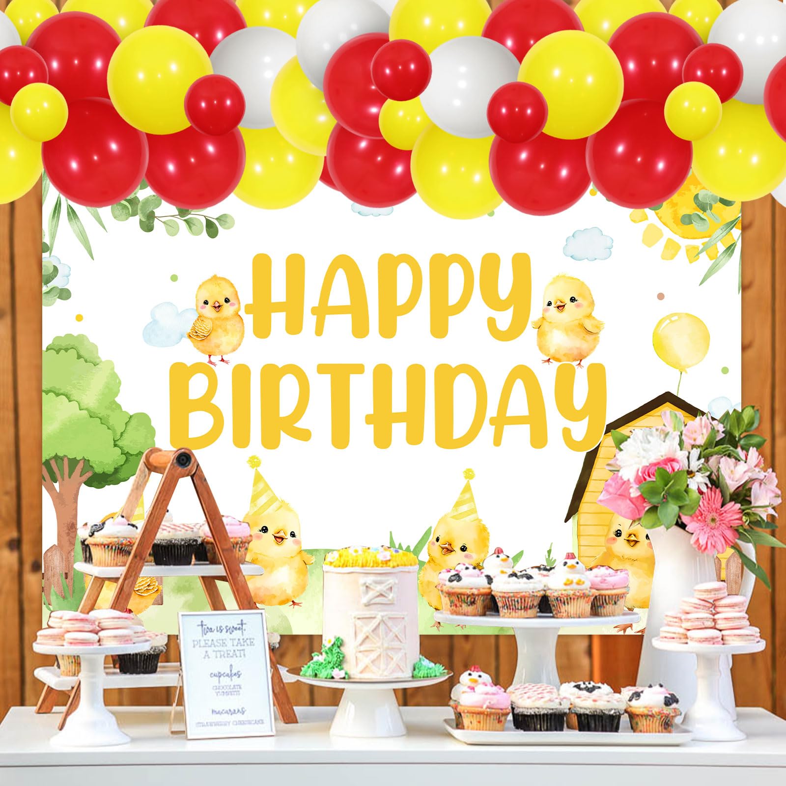Kreatwow Chicken Birthday Decorations Kit - Happy Birthday Backdrop, Yellow Balloon Garland, Chick & Farm Animal Party Supplies for Farm-Themed Birthday Celebrations | Perfect for Kids' Birthday Parties, Barnyard Events & Farm Animal Lovers