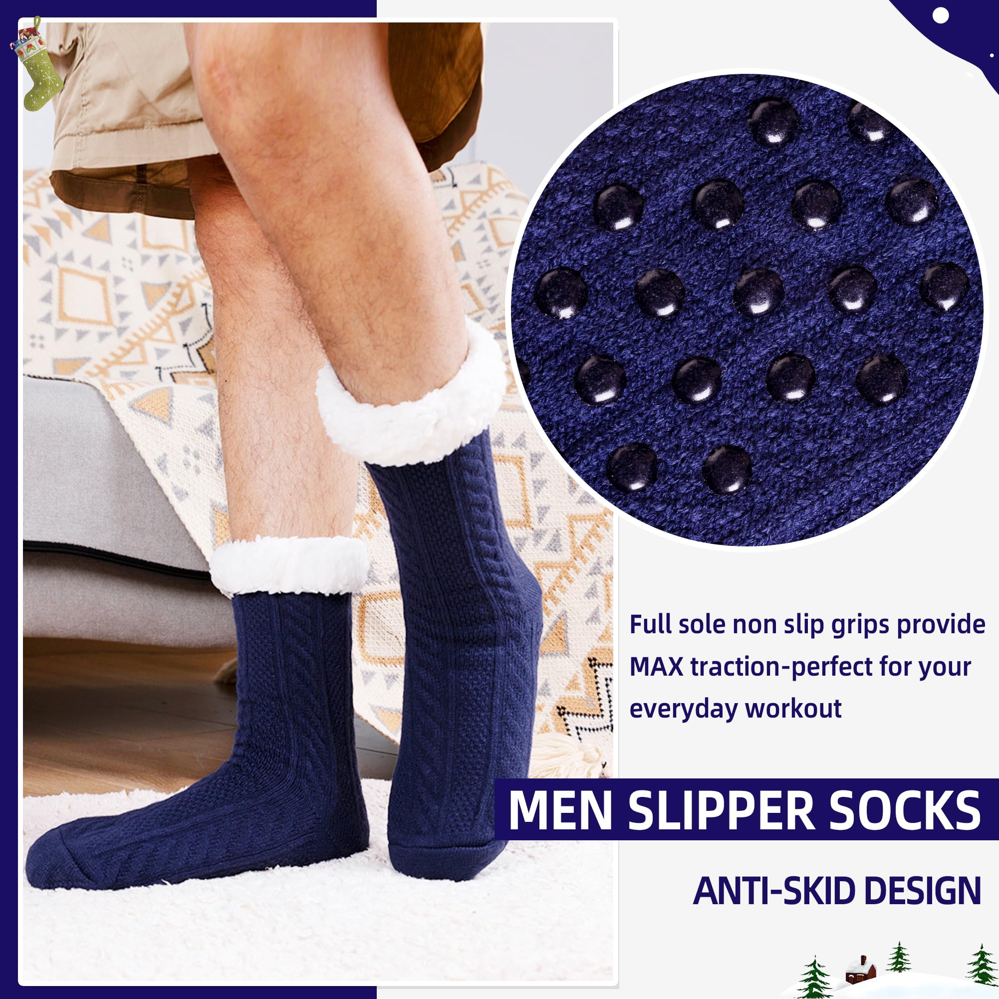 DoSmart Men's Fuzzy Slipper Socks - Fleece Lined Cozy Winter Warm Non-Slip Socks for Indoor & Outdoor - Soft Fluffy Christmas Gift Socks for Home, Office and Travel Comfort