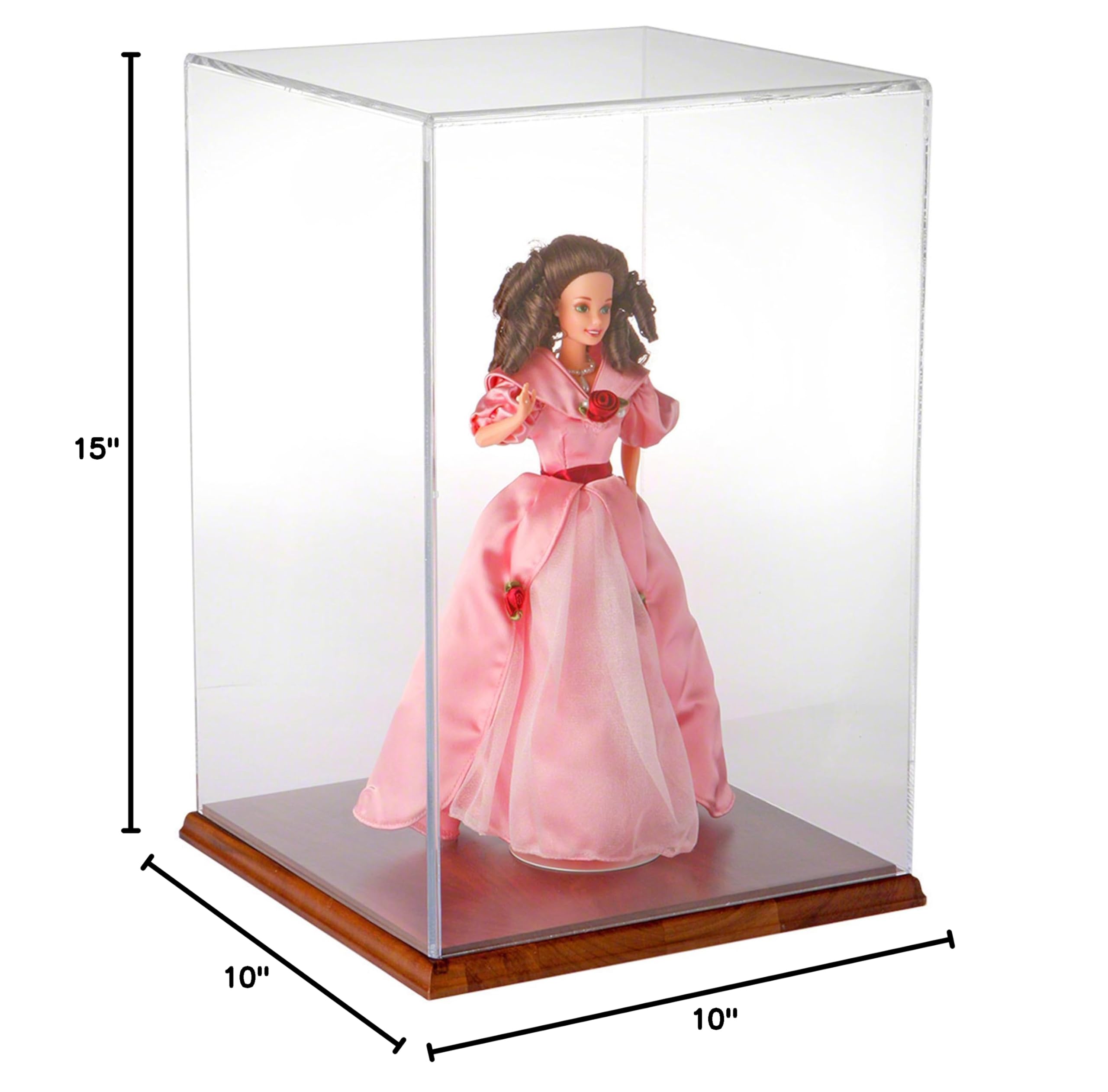 10x10x15 Inch Clear Acrylic Display Case with Hardwood Base - Premium Showcase for Collectibles, Awards & Memorabilia - Perfect for Retail Stores, Museums & Home Decor