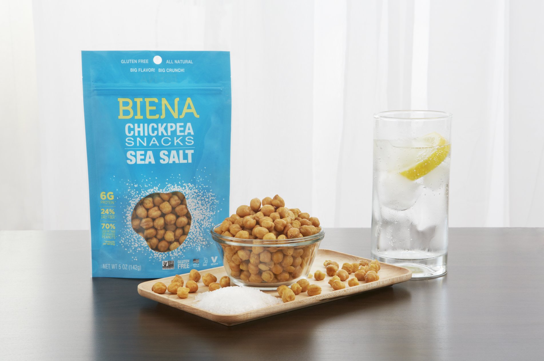 BIENA Chickpea Snacks, Sea Salt - Gluten Free, Vegan, Dairy Free, Plant Based Protein (5 oz Bag) | Healthy Crunchy Snack for Work, School & Travel