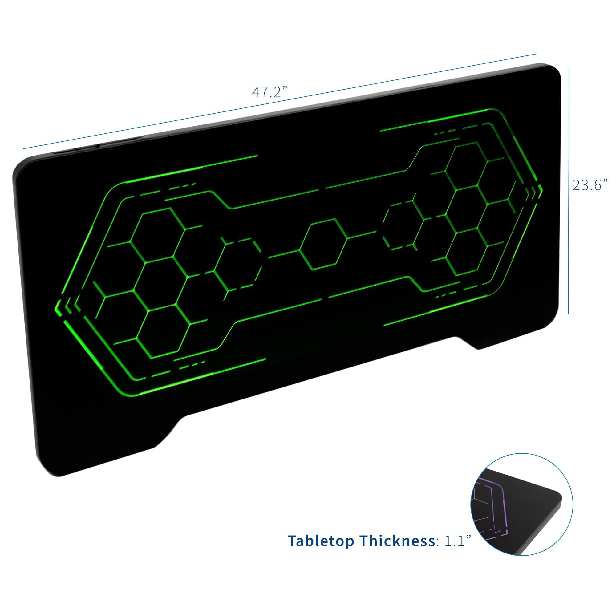VIVO 48 x 24 Inch Tempered Glass Gaming Desk with RGB Geo-Honeycomb LED Lights - Adjustable Height Computer Desk for Gamers & Workstations, Black (DESK-TOP48BG) | Perfect for Home Office, Streaming Setup & Esports Gaming