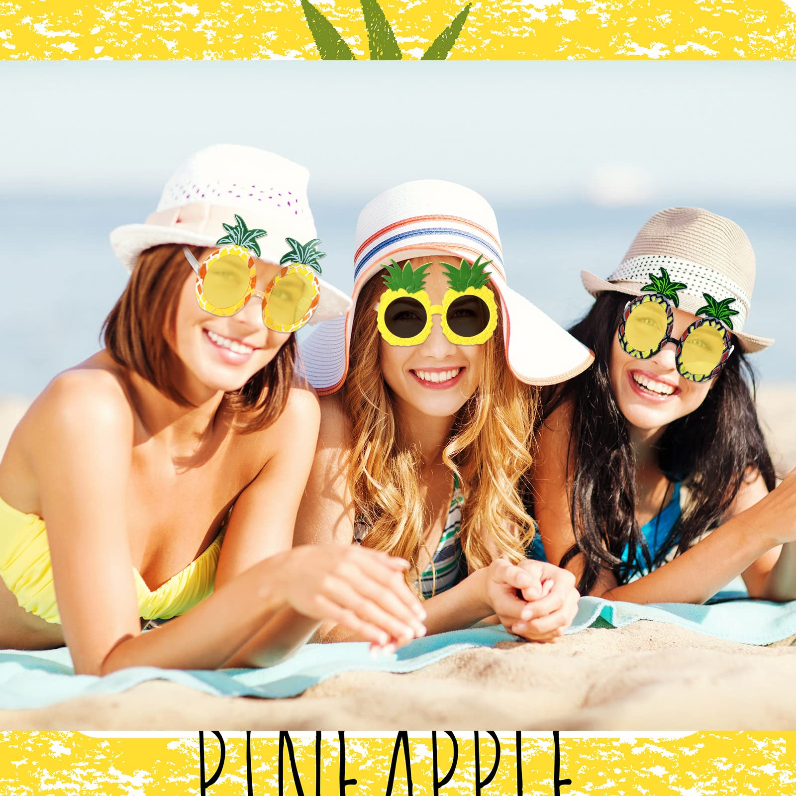 6 Pairs Pineapple Sunglasses - Tropical Fruit Shaped Novelty Glasses for Hawaiian Luau, Summer Beach Party & Pool Accessories - Perfect for Themed Events, Vacation Photos & Fun Gifts