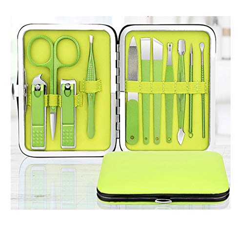 Premium 11-Piece Green Manicure & Pedicure Tool Set - Stainless Steel Nail Care Kit for Women, Professional Pedicure Clippers & Beauty Nail Tools - Perfect for Home Spa, Salon & Travel Grooming