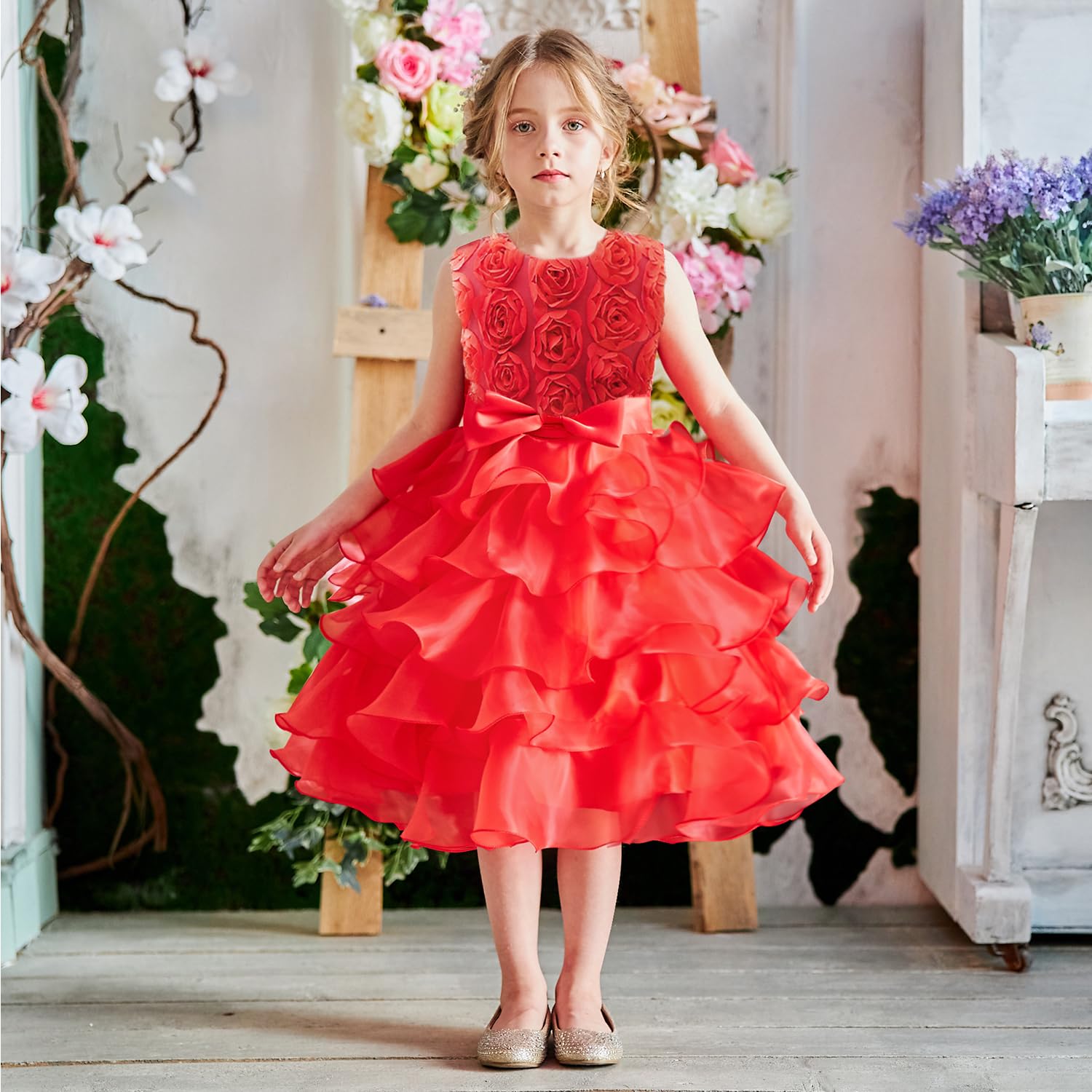 NNJXD Girls' Ruffled Lace Party Dress for Weddings & Special Occasions - Perfect for Birthday Parties, Pageants, and Formal Events