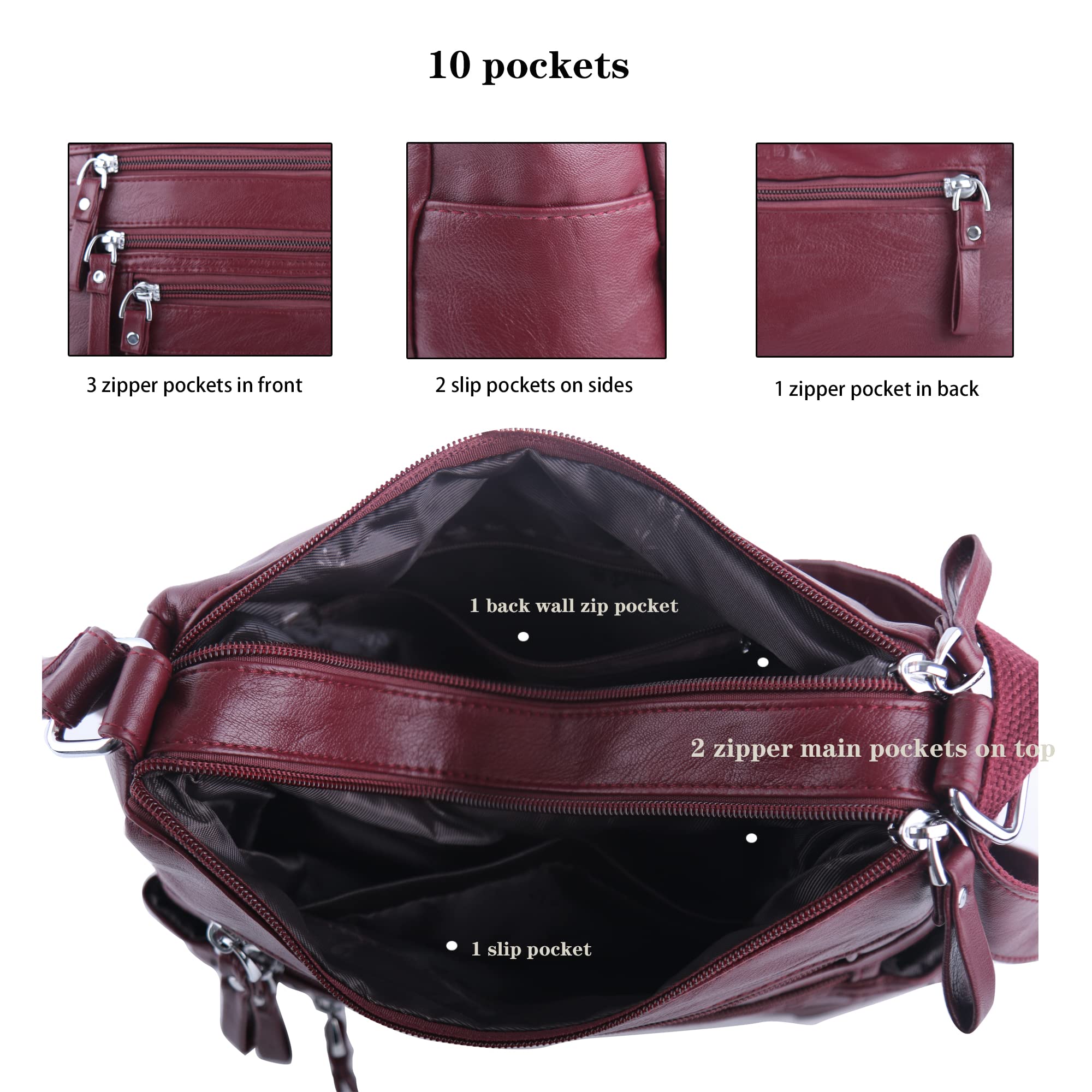 ELDA 10-Pocket Crossbody Purse for Women - Lightweight Shoulder Bag with Multiple Pockets, Medium Satchel Handbag for Everyday Use, Travel & Shopping