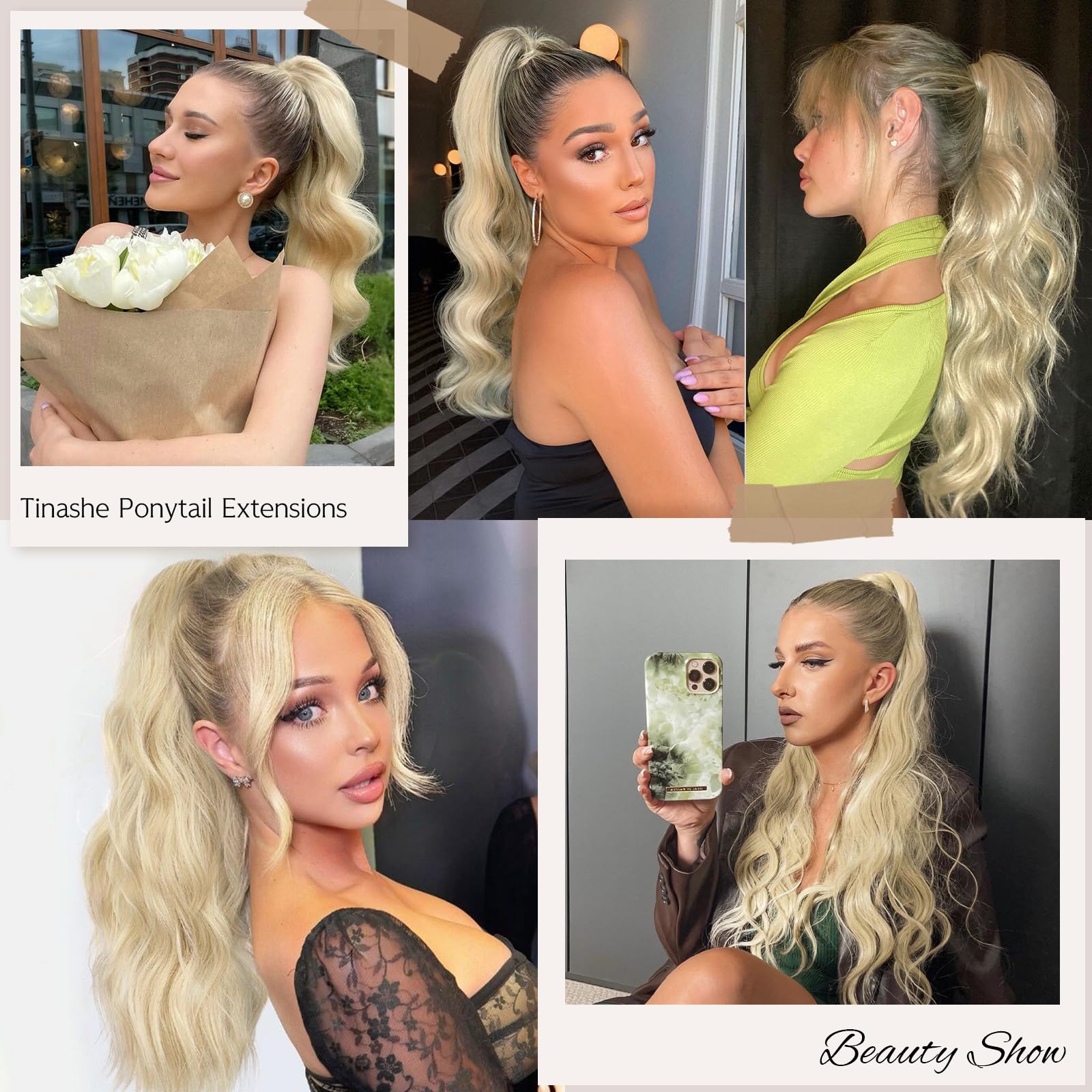 Tinashe Clip-In Ponytail Hair Extensions 18 Inch - 100% Remy Human Hair, #613 Blonde, Long Straight Wrap Around Ponytail for Women | Perfect for Parties, Weddings & Everyday Styling