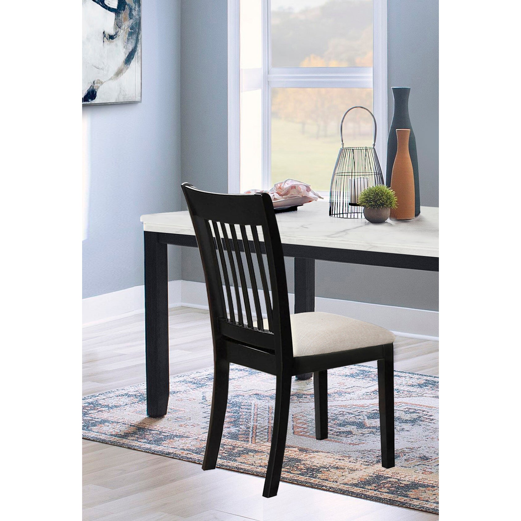 Black Finish Wooden Dining Chairs Set of 2 with Cushioned Seats - Modern Kitchen & Breakfast Room Furniture for Home Decor