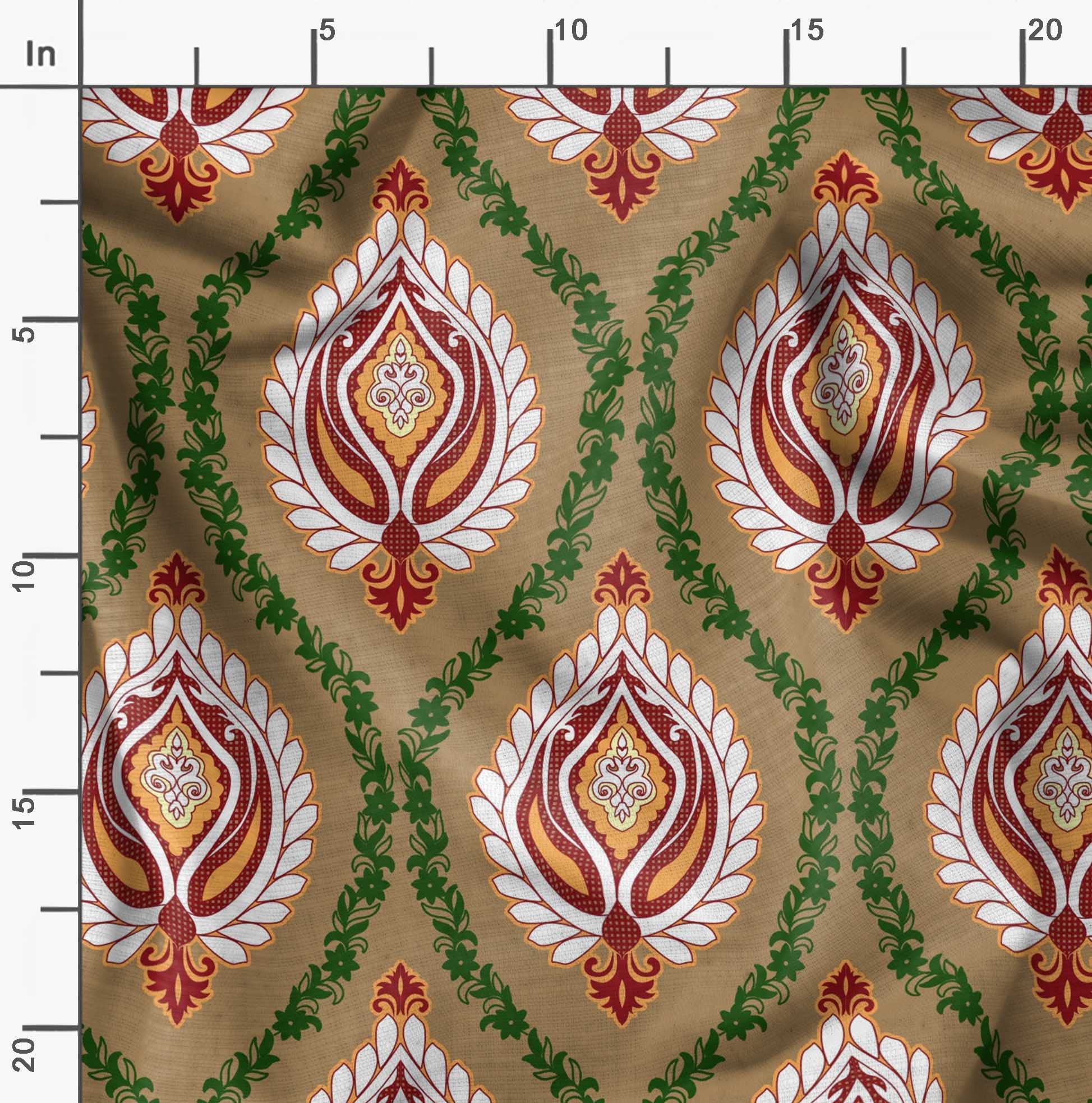 Soimoi Moss Georgette Brown Fabric by The Yard - 42 Inch Wide Floral Damask Printed Textile for Dresses, Scarves & DIY Crafts - Elegant Lightweight Material for Apparel, Home Decor & Sewing Projects