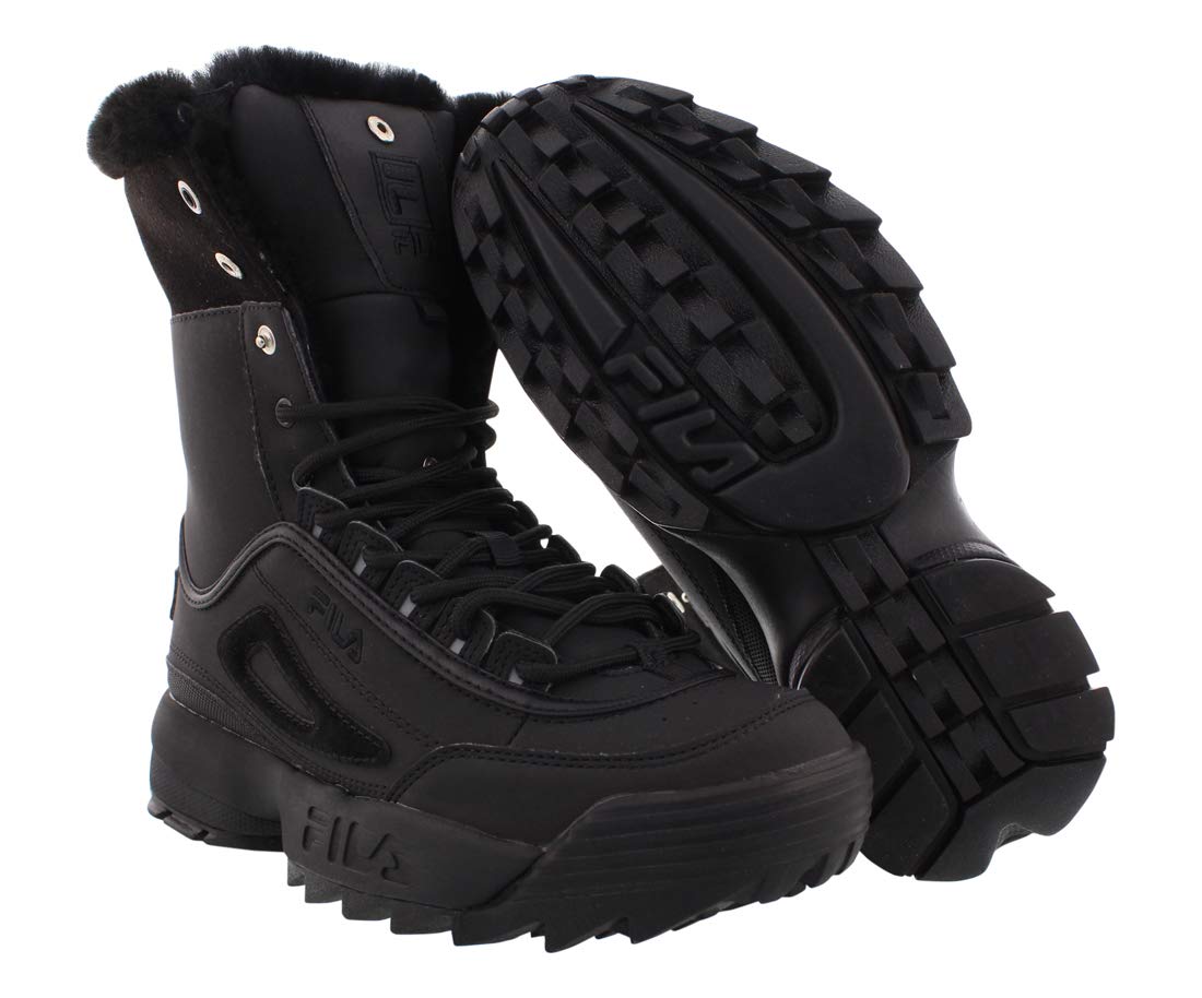 Fila Women's Disruptor Shearling Boots - Black Winter Snow Boots for Women, Comfortable & Warm Fashion Boots for Cold Weather, Hiking, Walking & Outdoor Activities (Size 6.5)