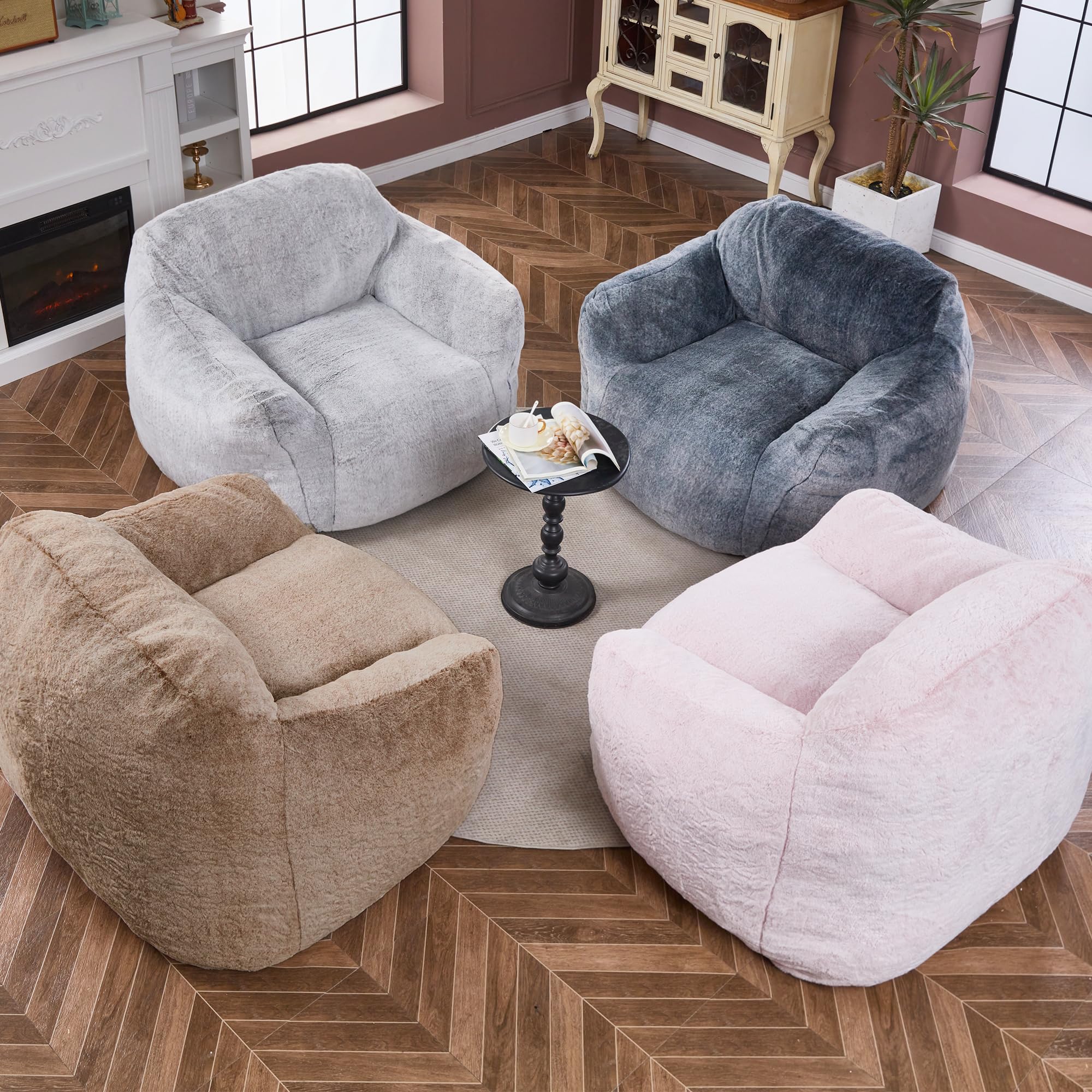 Homguava Oversized Bean Bag Chair for Adults - Spacious Comfy Beanbag Sofa with Armrest & Filler, Giant Lounger for Living Room, Bedroom, Game Room & Home Theater (Grey) - Perfect for Relaxing, Gaming & Movie Nights
