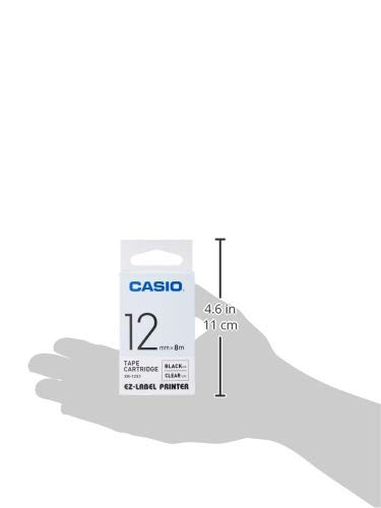 CASIO XR-12X1 EZ-Label Printer - 12mm x 8m Black on Clear Self-Adhesive Label Tape for Office, Home & Retail Organization - Compatible with XR-12 Series Label Makers